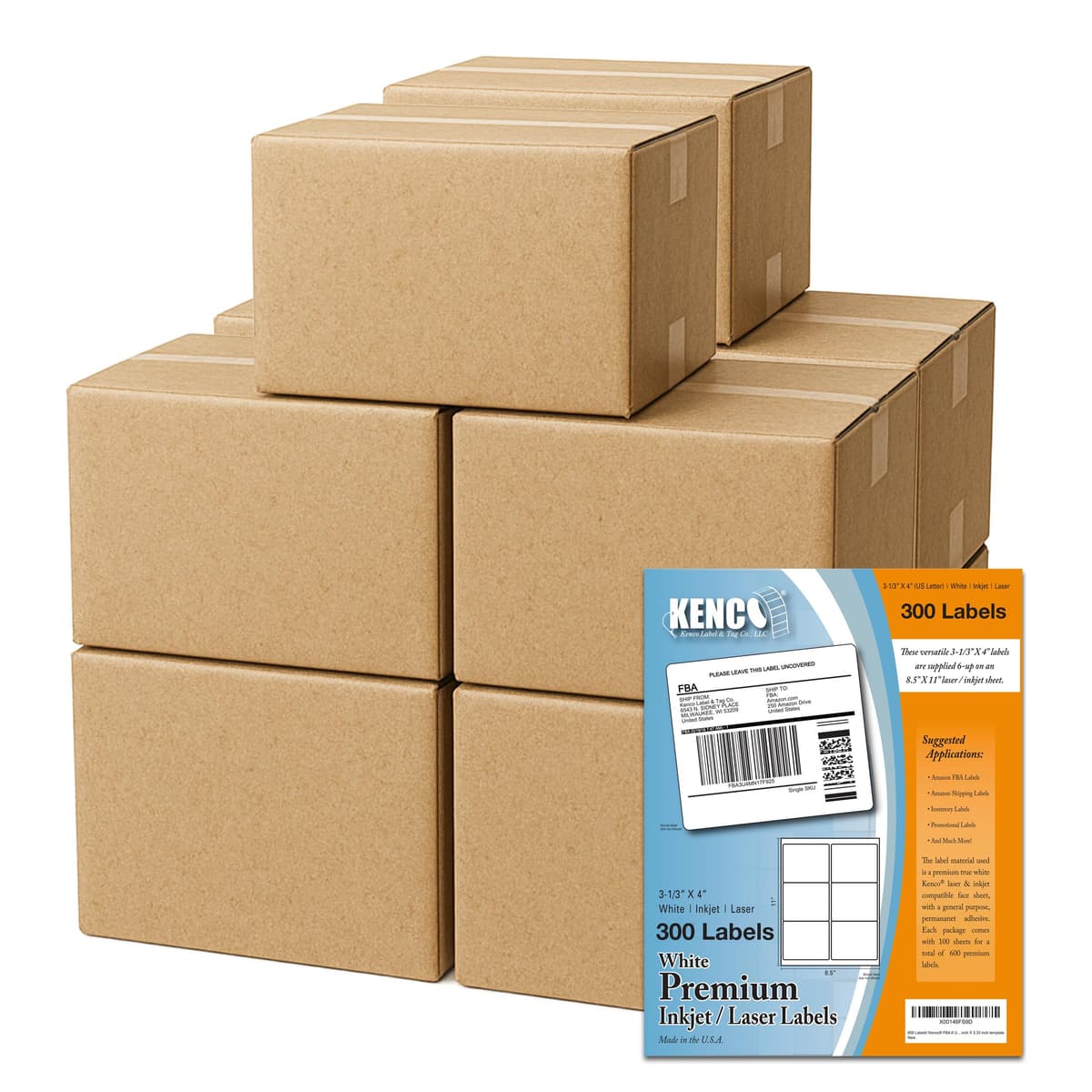 Kenco Premium White Address Shipping UPC Laser/Inkjet Labels (4" x 3.33" 60000 etiquetas) LASER PARENT