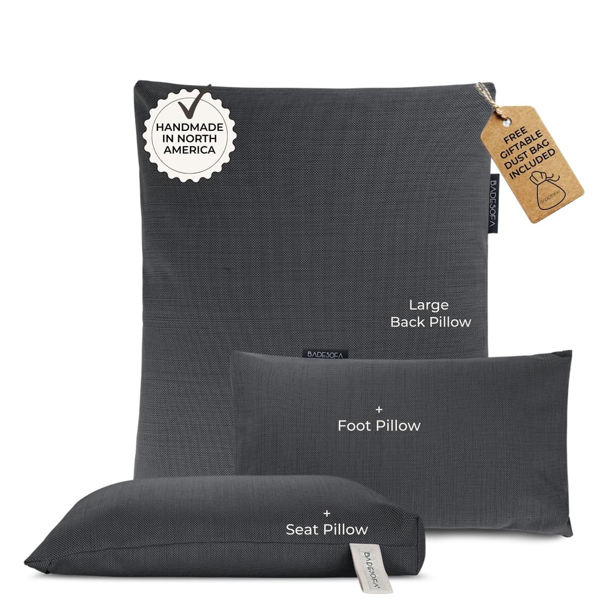 BADESOFA Luxury Bath Pillows 3 piezas para tina - Soporte para cabeza, cuello y cuerpo completo (Charcoal) SOFALXBAT