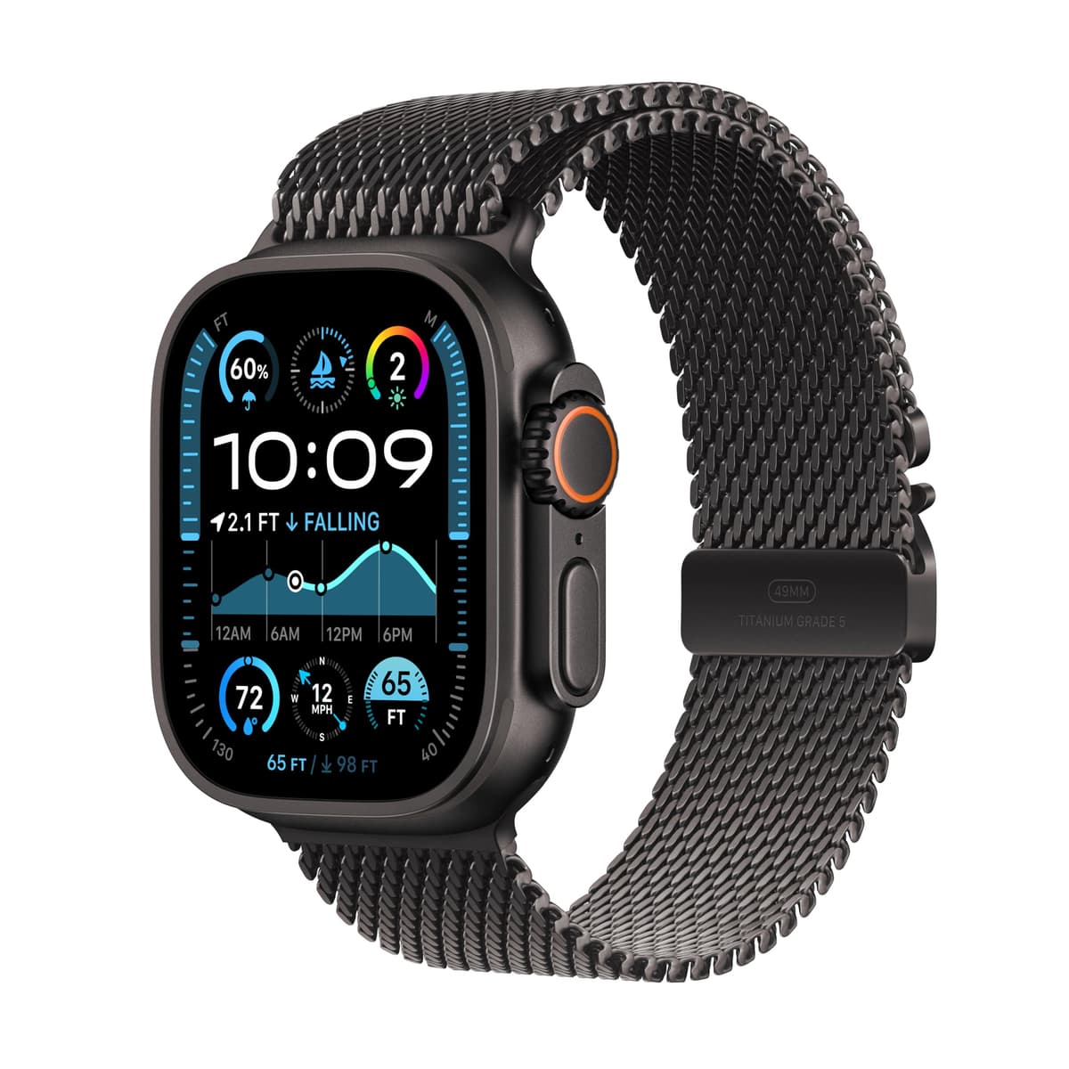 Apple Watch Ultra 2 [GPS + Cellular 49 mm] Caja de titanio negro con Correa Milanese de titanio negro, Mediano (Reacondicionado) MX5U3LW/A-cr
