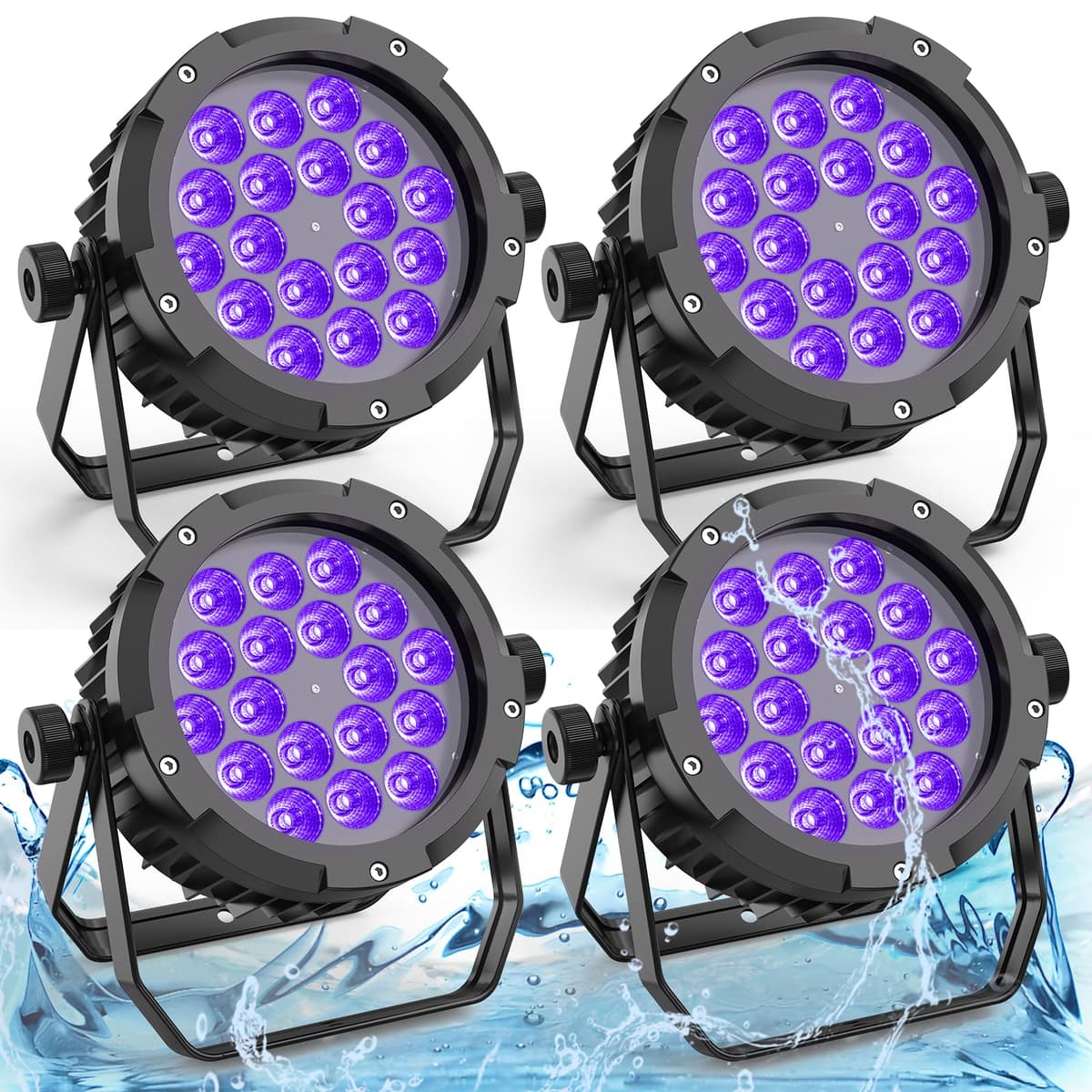 ZonQoonz LED Par IP67 Impermeable 18x18W RGBWA+UV 6-en-1 Luz Par Escénica - Pack de 4 ZQ01511
