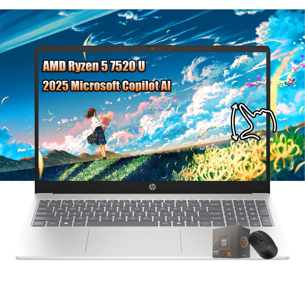 Liquidación de laptops HP 2025 | Laptop táctil 15.6" HD | AMD Ryzen 5 7520U supera a Intel Core i7-4930K | 16GB LPDDR5 RAM | 2TB SSD | Windows 11 | Con mouse