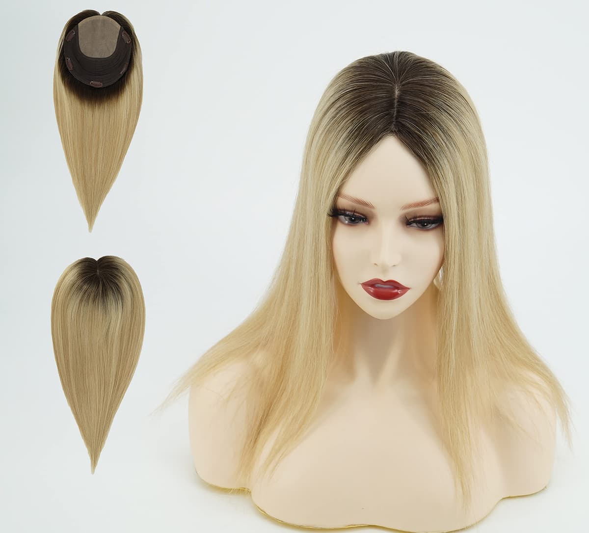 Briiwii Complementos Capilares para Mujer Base de Seda 6"x6.5" con Parte Trasera Tejida Pequeñas Extensiones 100% Cabello Humano Virgen de Máxima Calidad Totalmente Anudado a Mano (16 pulgadas, Color Mixto #T24/613) BLT-PS1701