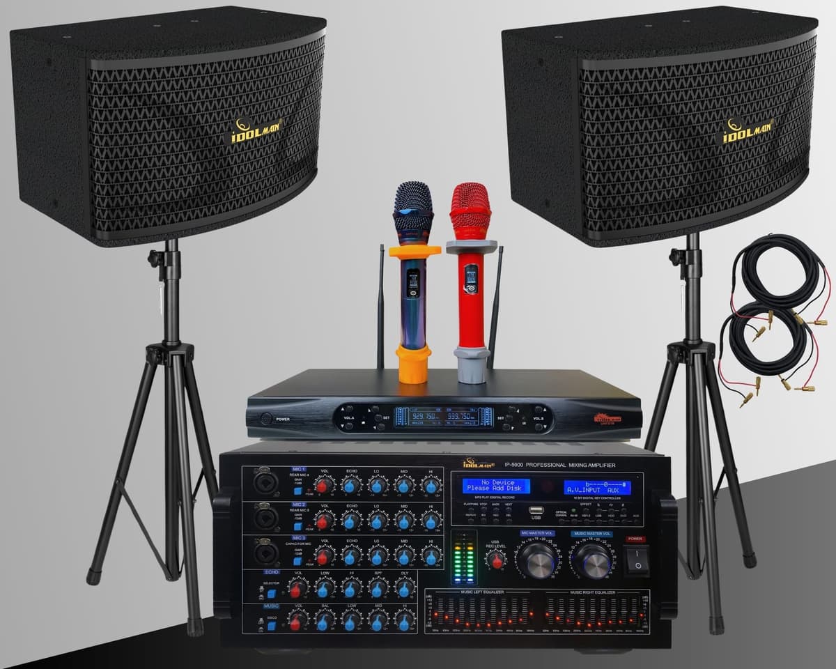 IDOLpro Karaoke System 6000W con mezclador Bluetooth, speakers 1500W y 2 micrófonos inalámbricos