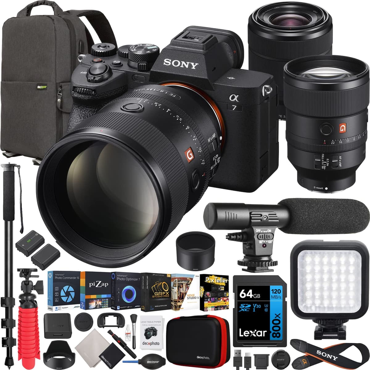 Sony a7 IV con kit de 2 lentes FE 135mm F1.8 GM + 28-70mm ILCE-7M4K/B y accesorios E40SNILCE7M4KBX20