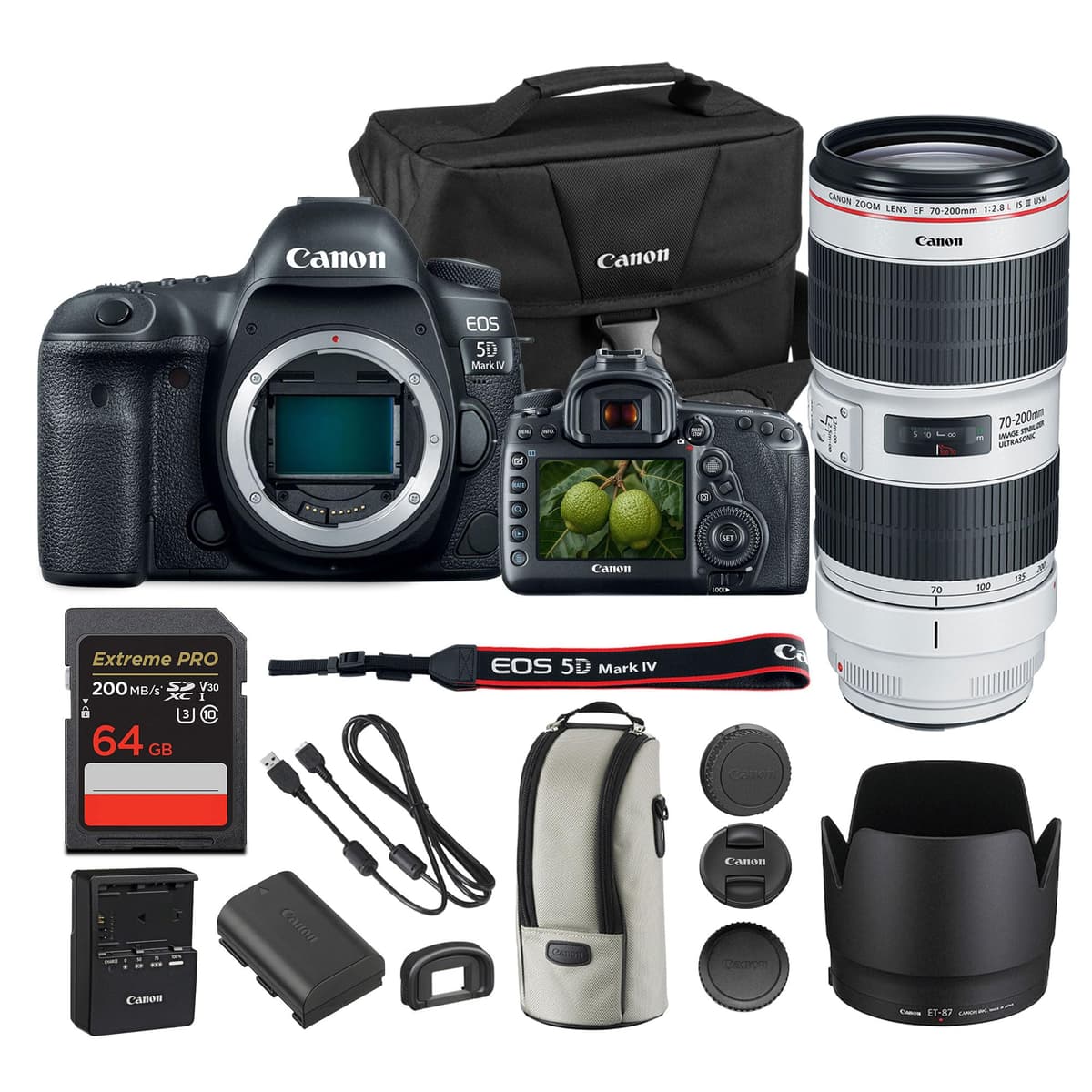 Canon EOS 5D Mark IV DSLR Cámara 30.4MP Full Frame 4K + Canon EF 70-200mm f/2.8L + Bolsa + 64GB 1483C002_EDIPL_1