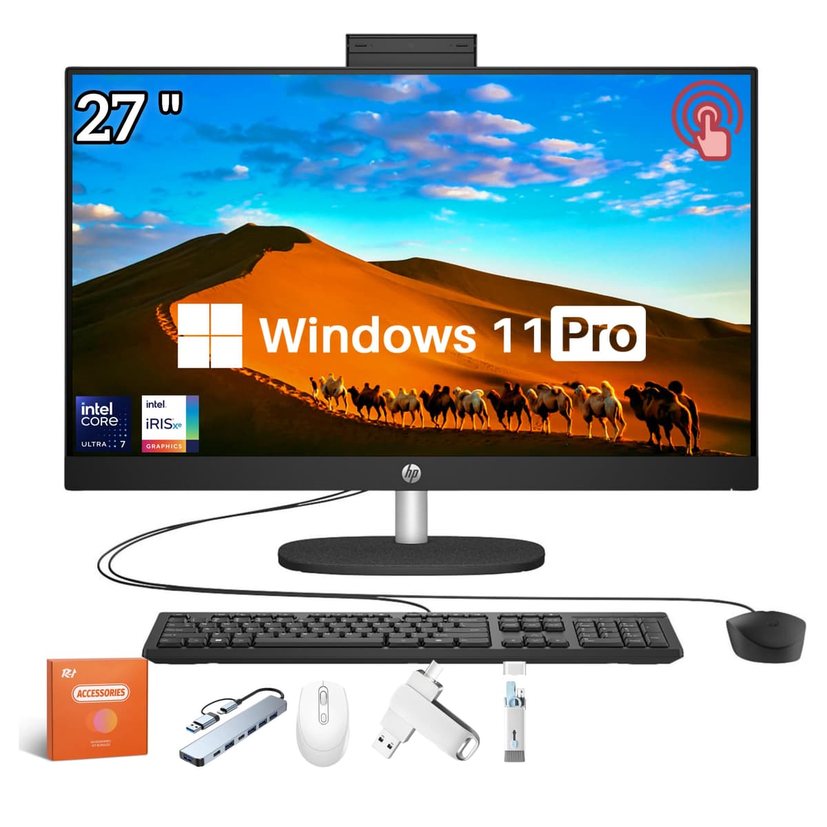 HP 27" Touchscreen All-in-One Intel Ultra 7 64GB DDR5 2TB SSD Windows 11 Pro HP 27 All-In-One Desktop