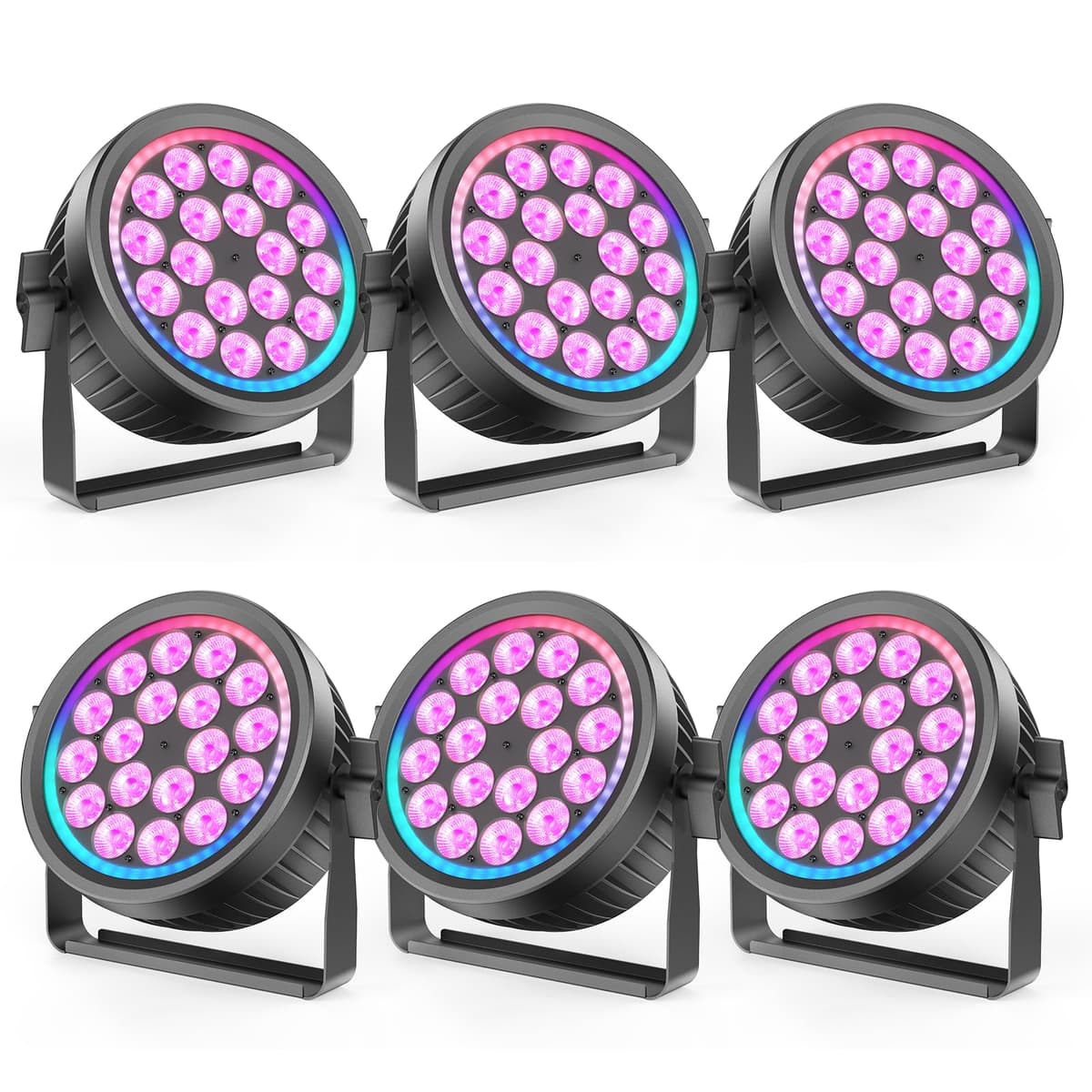 Sparklingtrack Luces PAR de escenario 200W en carcasa de aluminio, fanless silenciosas, RGBW 4-en-1, DMX512, 6 unidades ZQ01338X6US