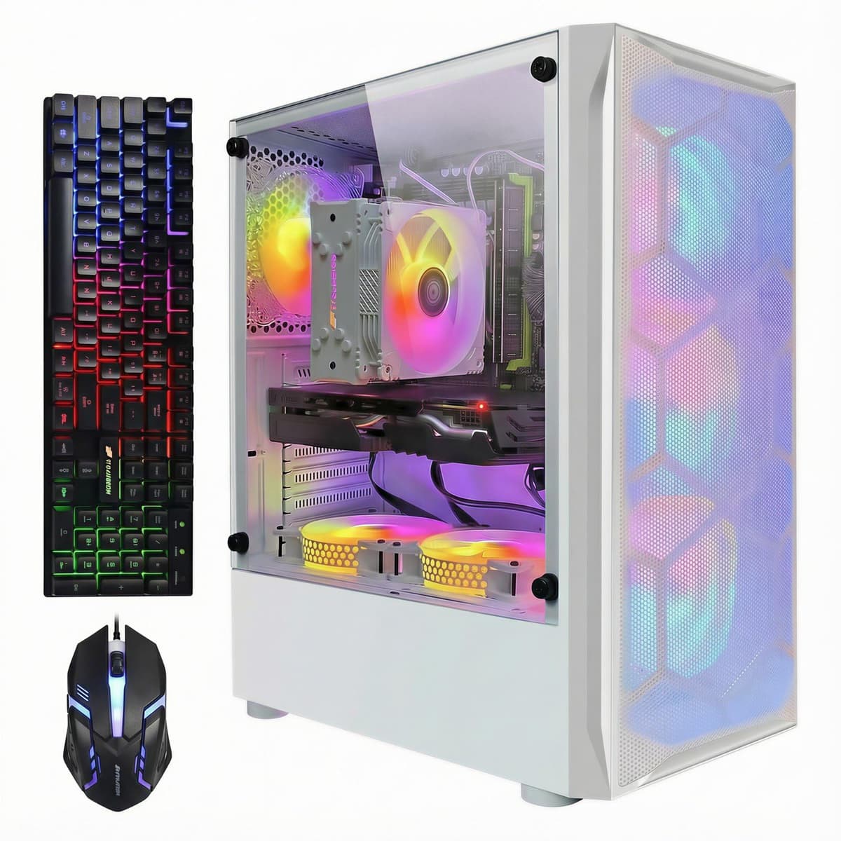 PC de Escritorio STGAubron para Gaming, Intel i7 Xeon E5 hasta 3.3G, Radeon RX 590 8G, 32GB RAM, 1TB SSD, WiFi 6, BT 5.0, 6 Ventiladores RGB, Windows 11 Home, Blanco ABR0122