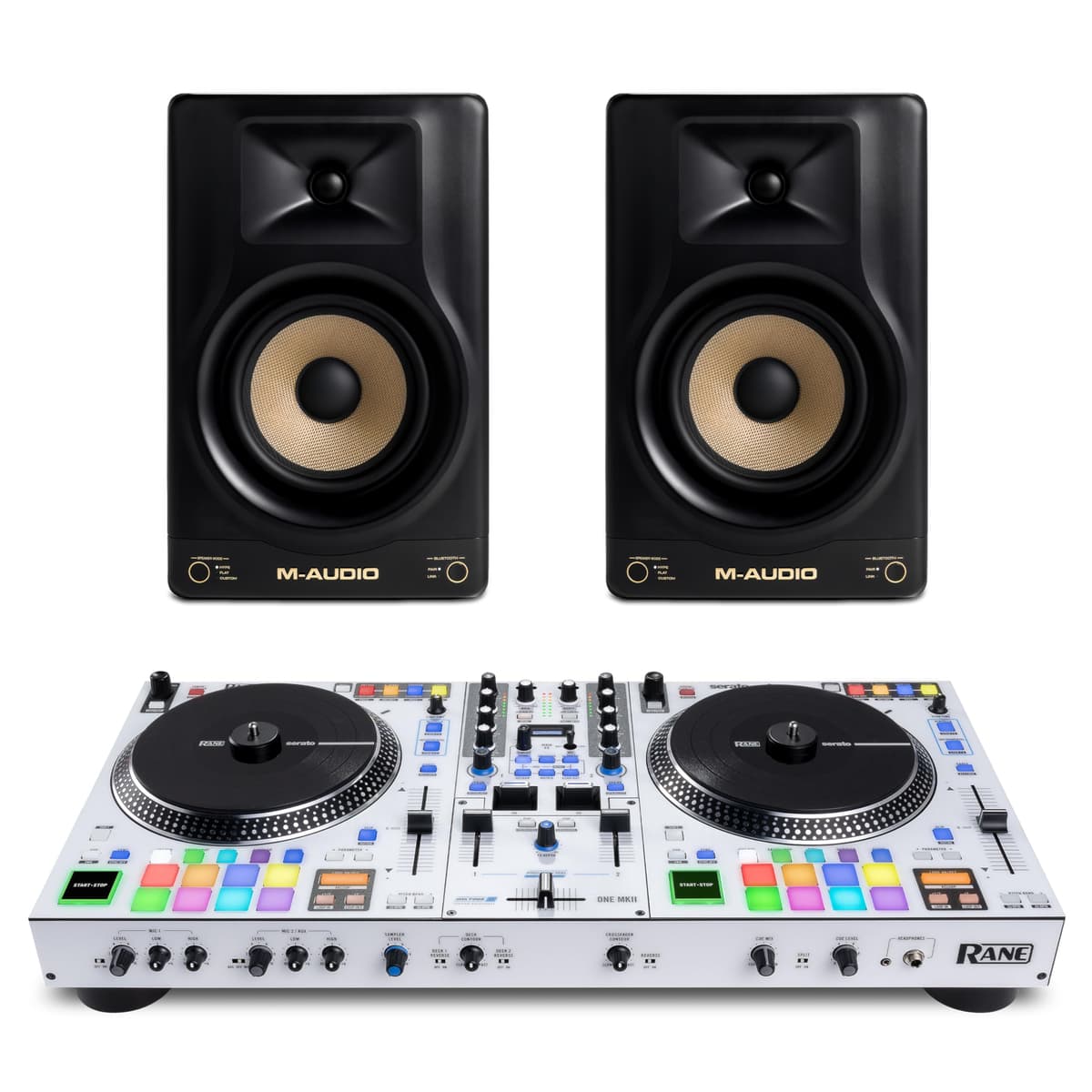 Rane ONE MKII Controlador DJ y M-AUDIO Forty Eighty Par de Monitores de Estudio para Grabación de Estudio, Producción Musical, Podcasting, Streaming