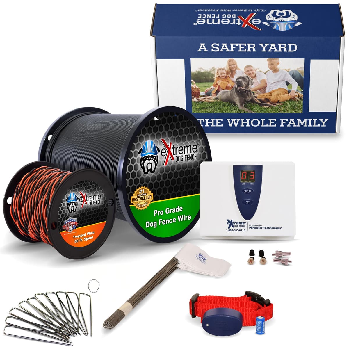 Extreme Dog Fence Cerco Eléctrico Subterráneo para Perros 1 Perro, 2000 pies de Cable - Kit de Cerco de Calidad Profesional, Fácil Instalación y Larga Duración | Sistema de Contención de Mascotas con Collar Impermeable y Cable Resistente Pro2000_1