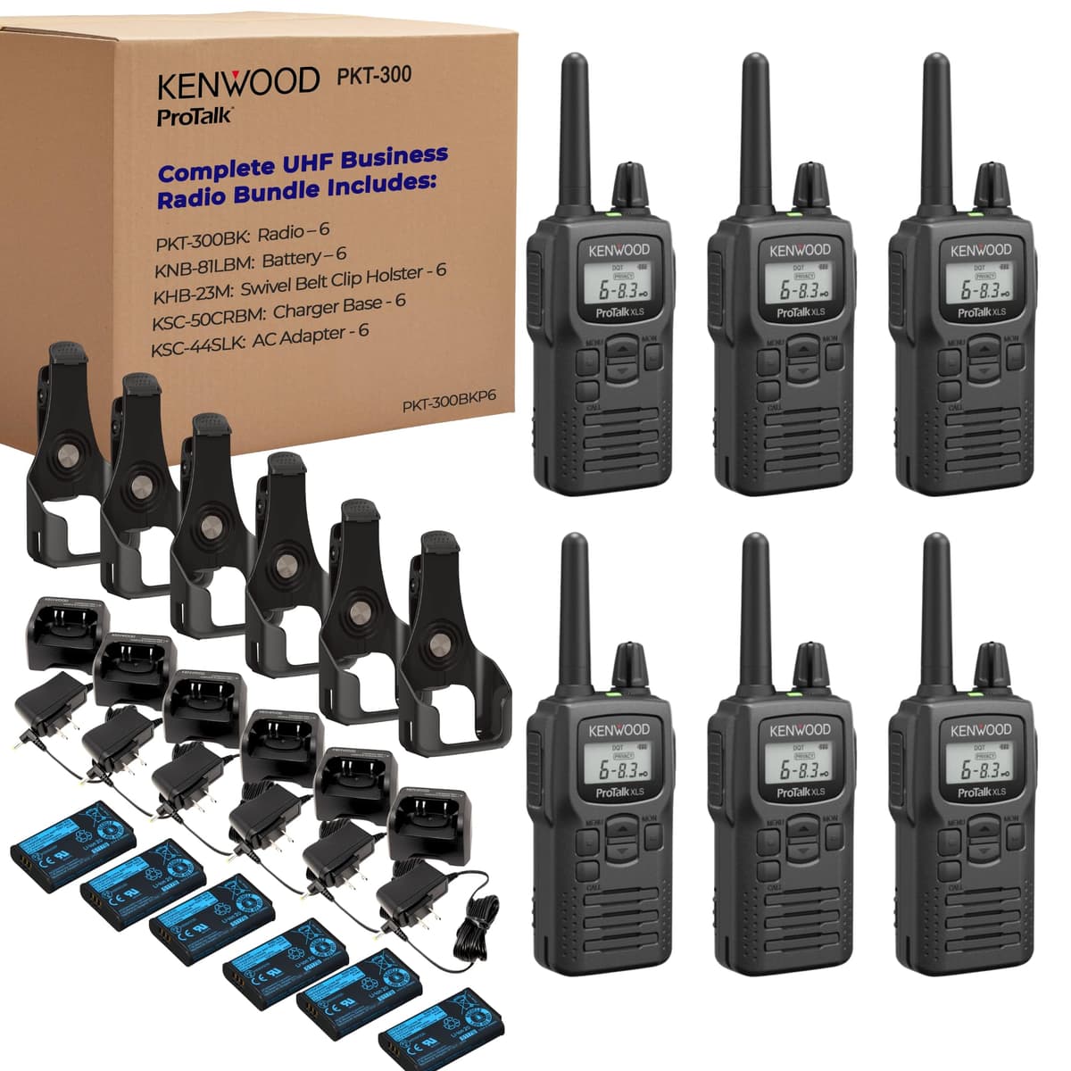KENWOOD PKT-300 Paquete x6 Radios UHF 2W con accesorios completos PKT-300BKP6