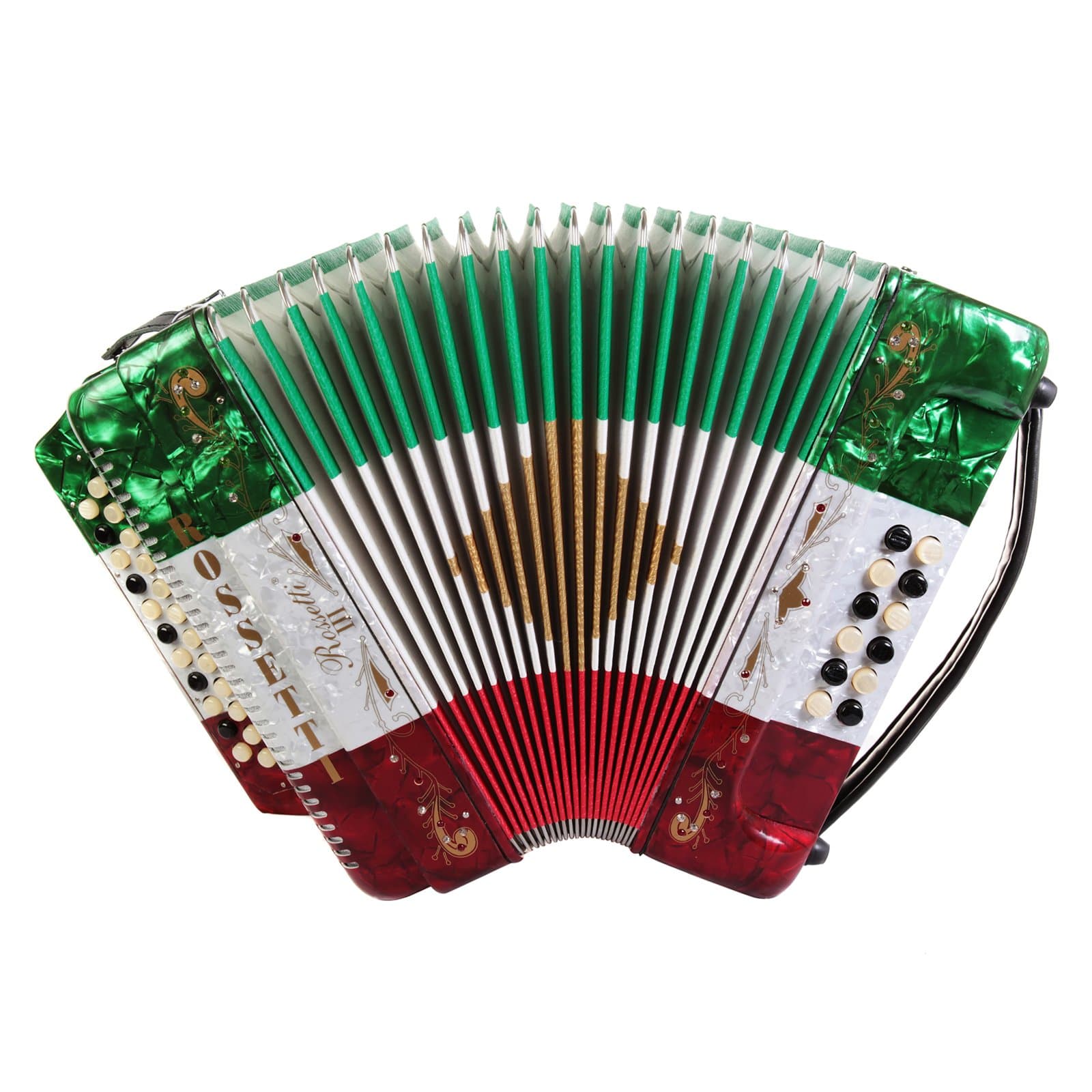 Acordeón Diatónico Rossetti 34 Teclas 12 Bajos 3 Switches GCF Mexican Flag ROS3412-GCF-MEX