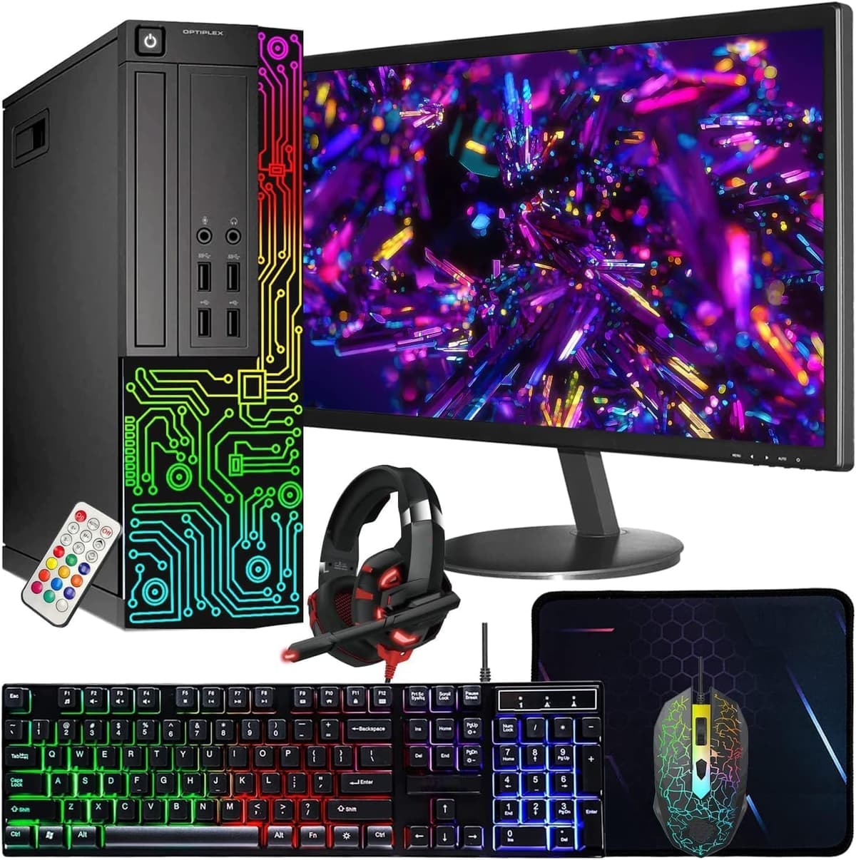 Computadora de Escritorio Dell OptiPlex RGB, Intel Core i7, 16 GB RAM, 512 GB SSD, Monitor FHD Nuevo de 22", Teclado y Mouse RGB, Auriculares RGB, Webcam, WiFi, BT 5.0, Windows 11 Pro (Reacondicionado) 790