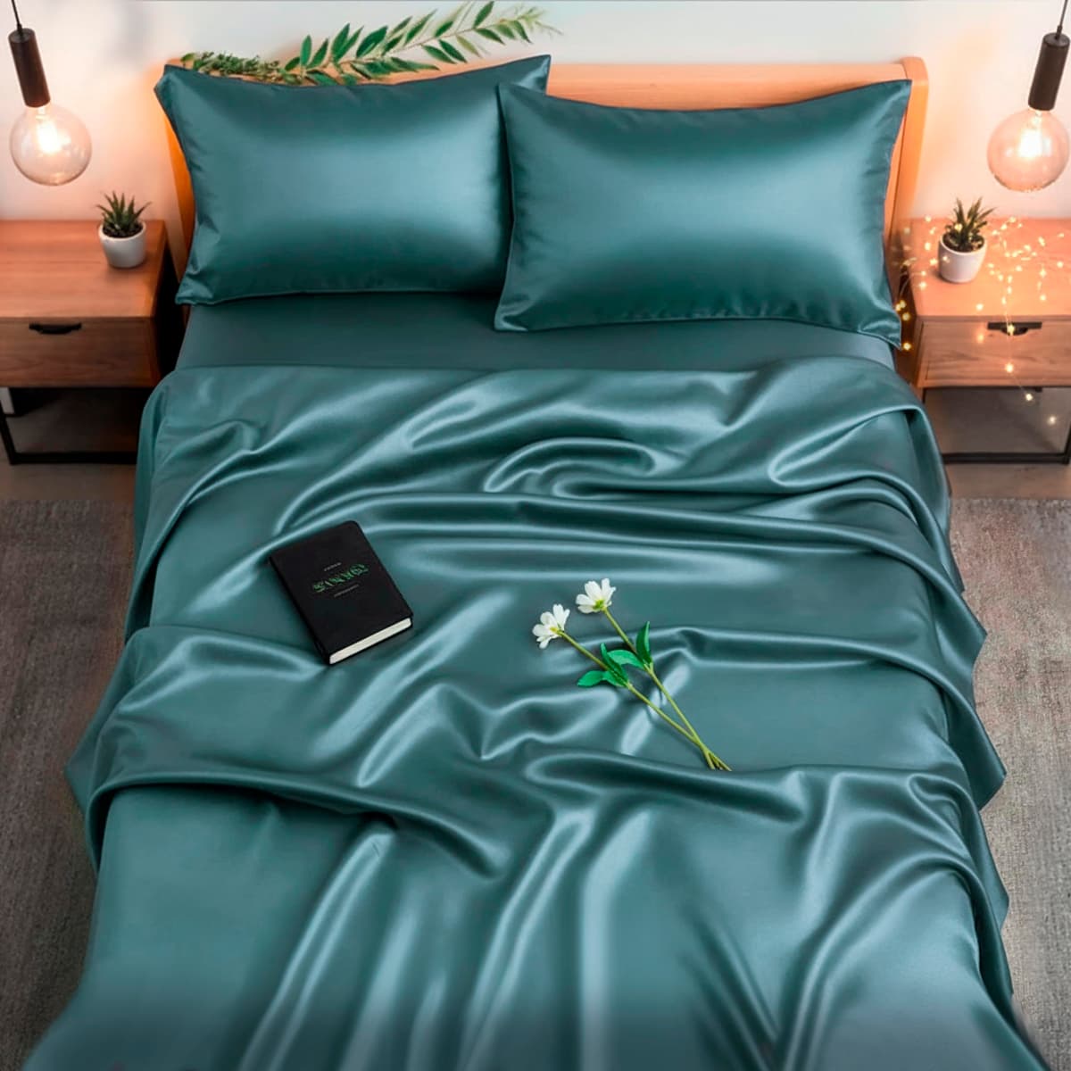 Colorado Home Co SUNDAYSILKS 4PC Sábanas de Seda Mulberry King Color Mineral Blue B09TV9G44H_CA NARF