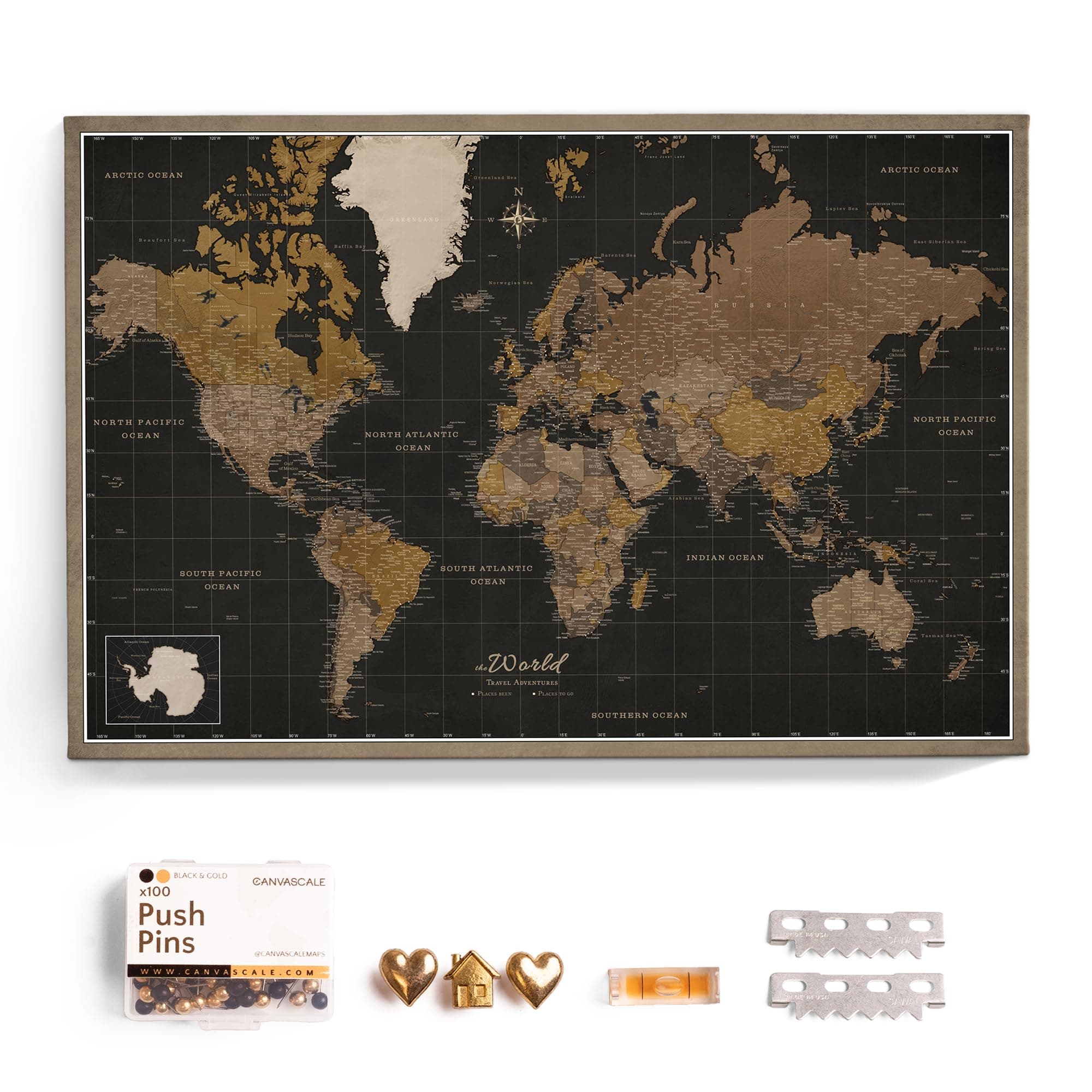 CANVASCALE Canvas World Map with Cork Pin Board (150x100 cm, Pattern 5) world_map_new_150x100_5