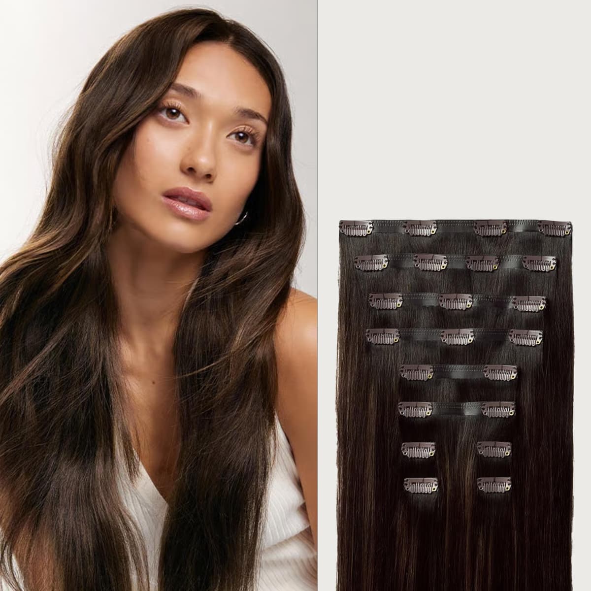 Luxy Seamless Clip-In 100% Remy - Dimensional Rooted Espresso Brown 24"