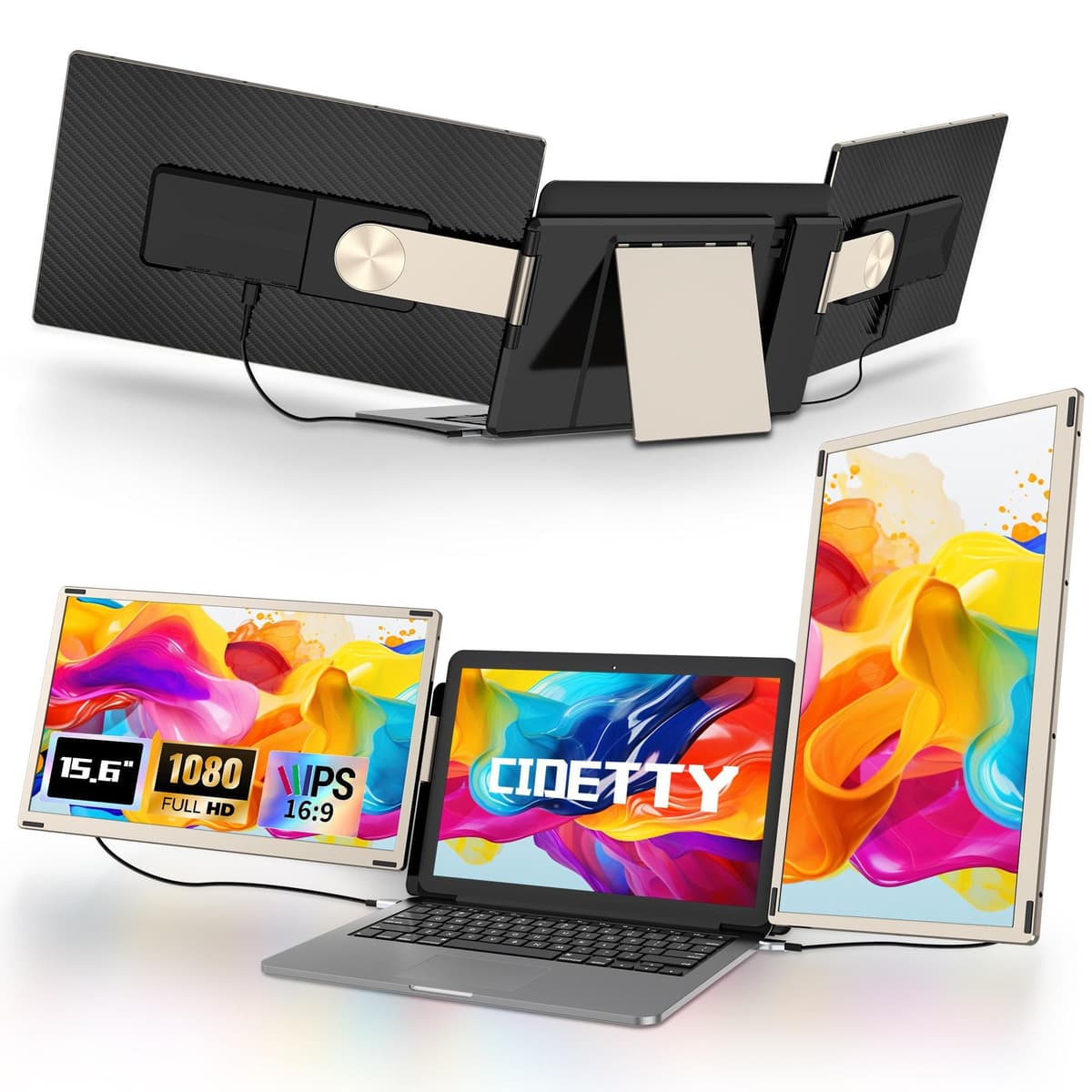 CIDETTY Extensor de Pantalla para Laptop Portátil, Monitor Portátil Desmontable 15.6" FHD 1080P para Laptops, Extensor Triple de Monitor Compatible con Windows, Mac, Android, Chrome, Switch y PS S6