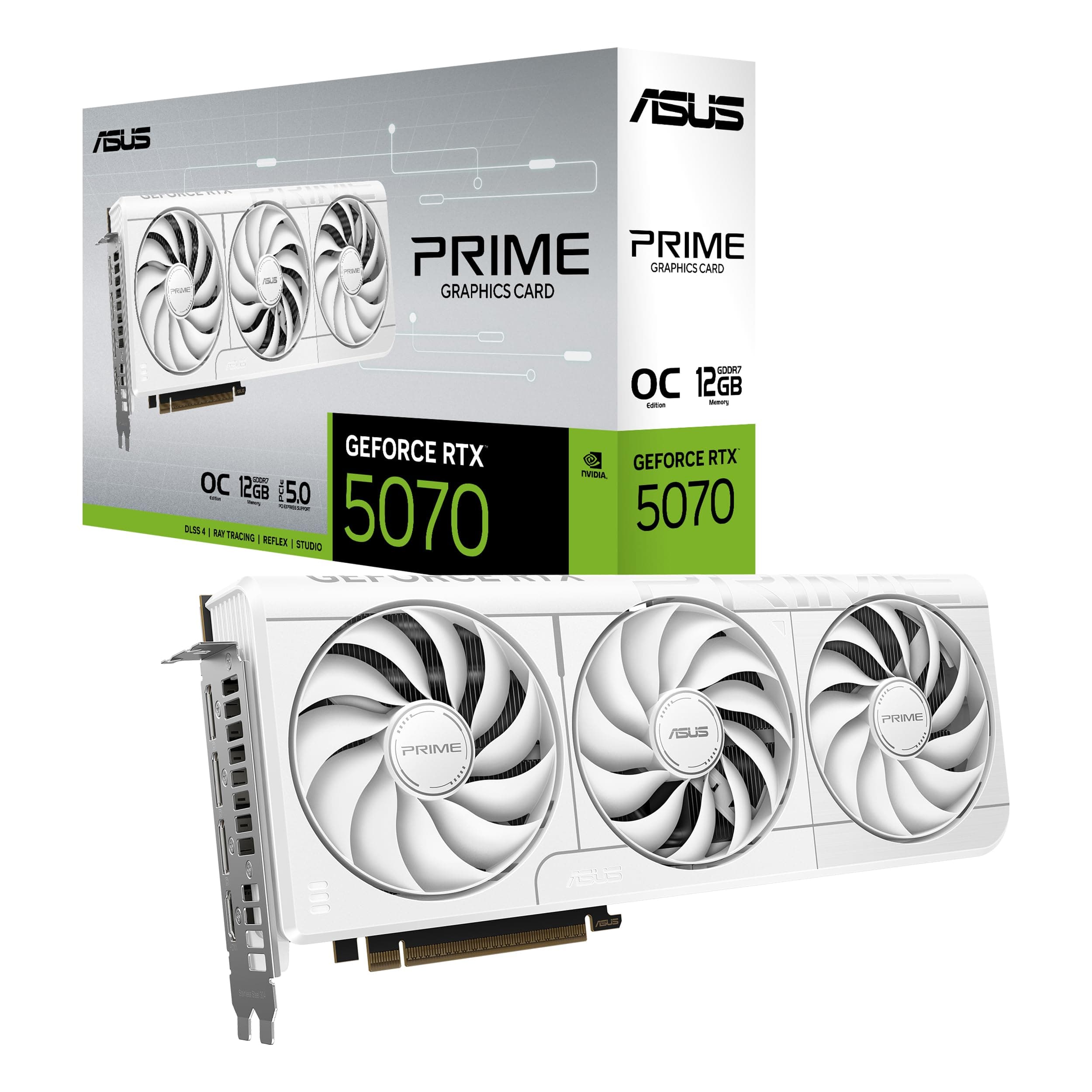ASUS Prime GeForce RTX 5070 White OC 12GB GDDR7 SFF-Ready, PCIe 5.0, Dual BIOS PRIME-RTX5070-O12G-WHITE