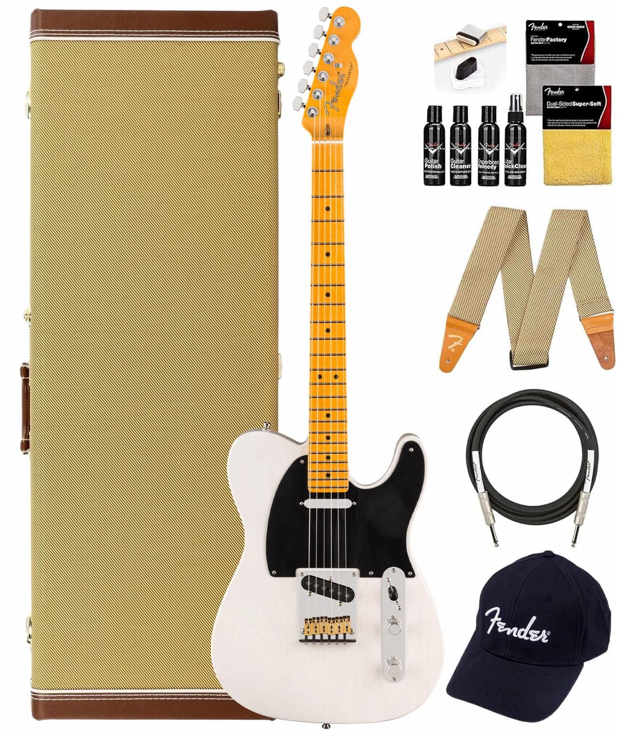 Fender American Ultra Luxe Vintage '50s Telecaster - Maple Fingerboard, White Blonde, Bundle AUS-0118242801-COMBO-STD