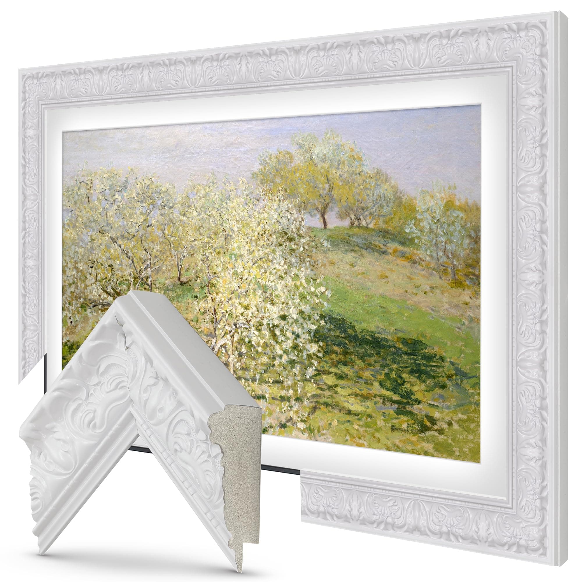 Tuscan Gloss White 85" Premiere Deco TV Frame compatible con Samsung The Frame (2021-2025)