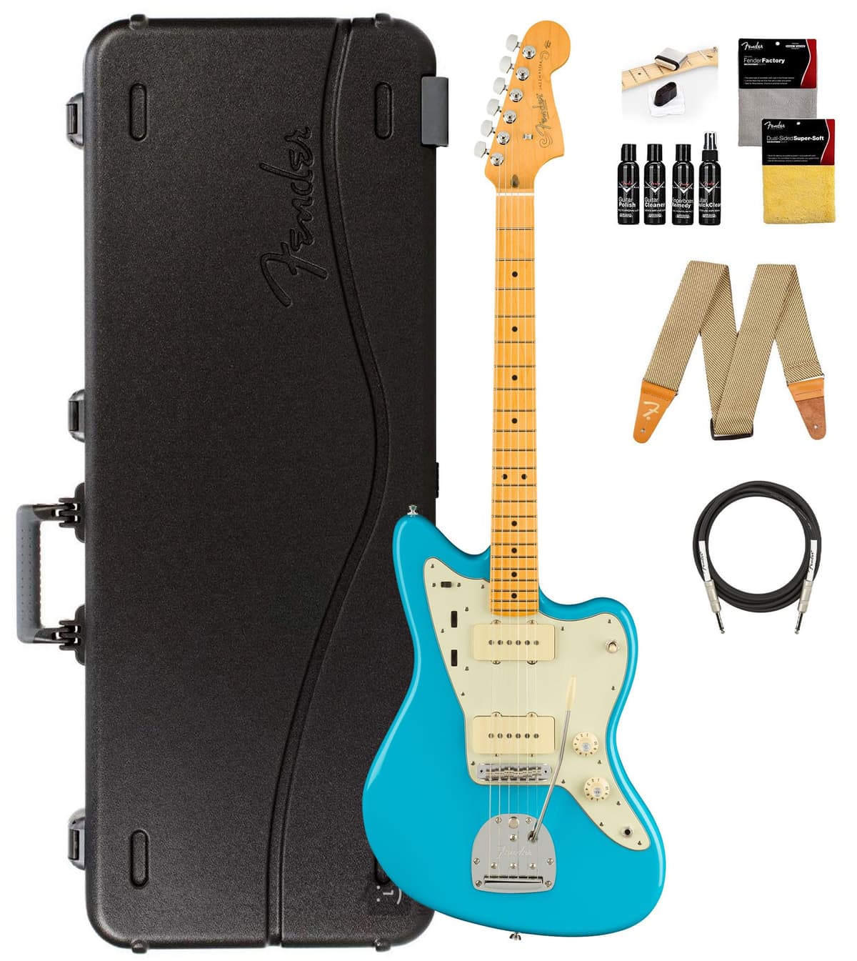 Fender American Professional II Jazzmaster - Miami Blue Bundle con Estuche y Accesorios AUS-0113972719-COMBO-STD