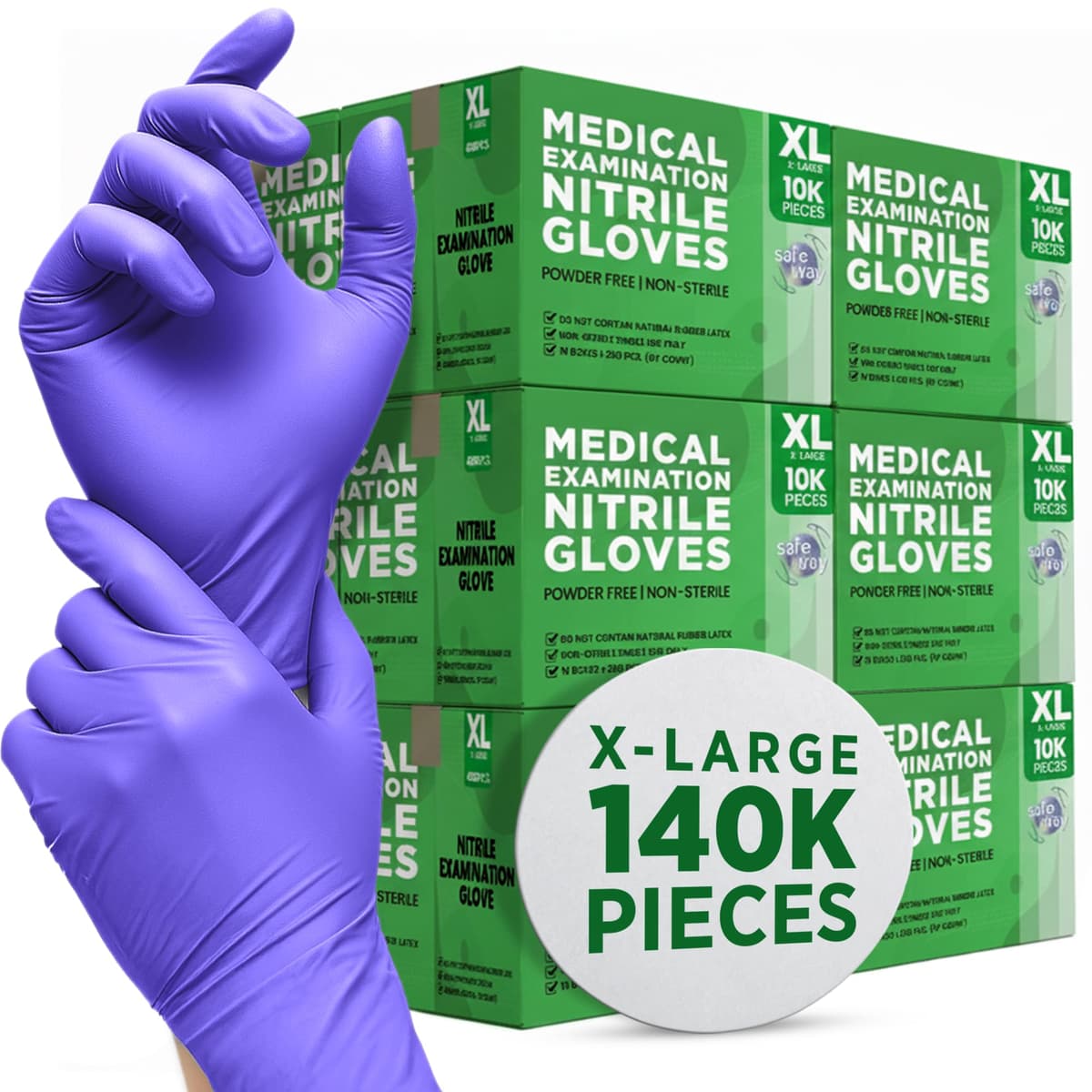 SAFEWAY USA Nitrile Disposable Gloves - Guantes Desechables de Nitrilo, Sin Polvo, Punta Texturizada XL SW-NG