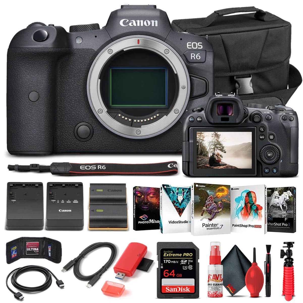 Canon EOS R6 Mirrorless Digital Camera (Solo cuerpo) (4082C002) + accesorios (Renewed)