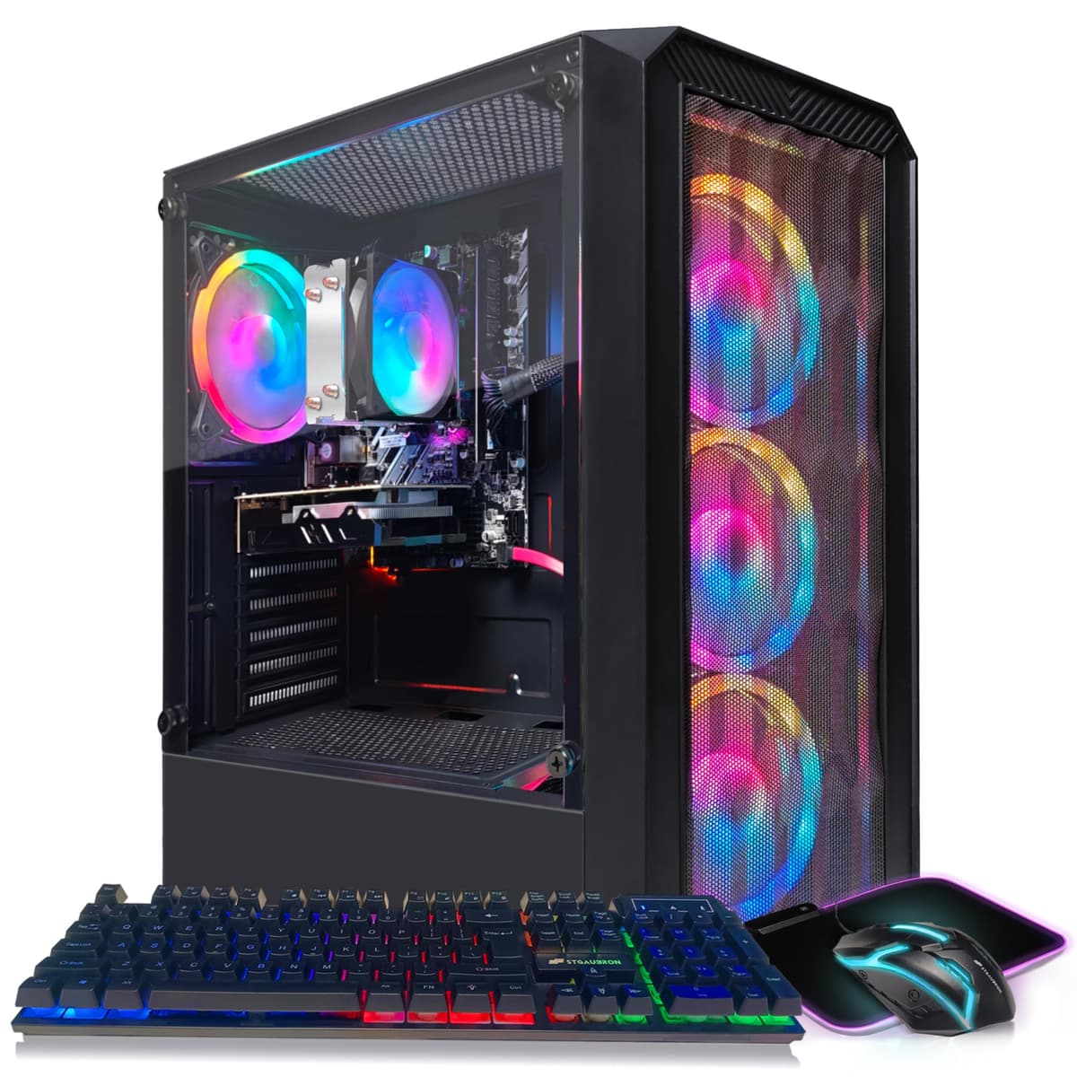 PC de Escritorio para Juegos STGAubron, Radeon RX 590 8G GDDR5, AMD Ryzen 3 3200G 3.6G, 16G DDR4, 512G SSD, WiFi 600M, BT 5.0, 4 Ventiladores RGB, Windows 11 Home