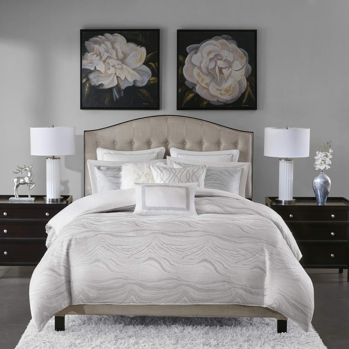 Madison Park Signature Glam Comforter Set King 10 piezas Blanco Metálico 110x96 MPS10-311