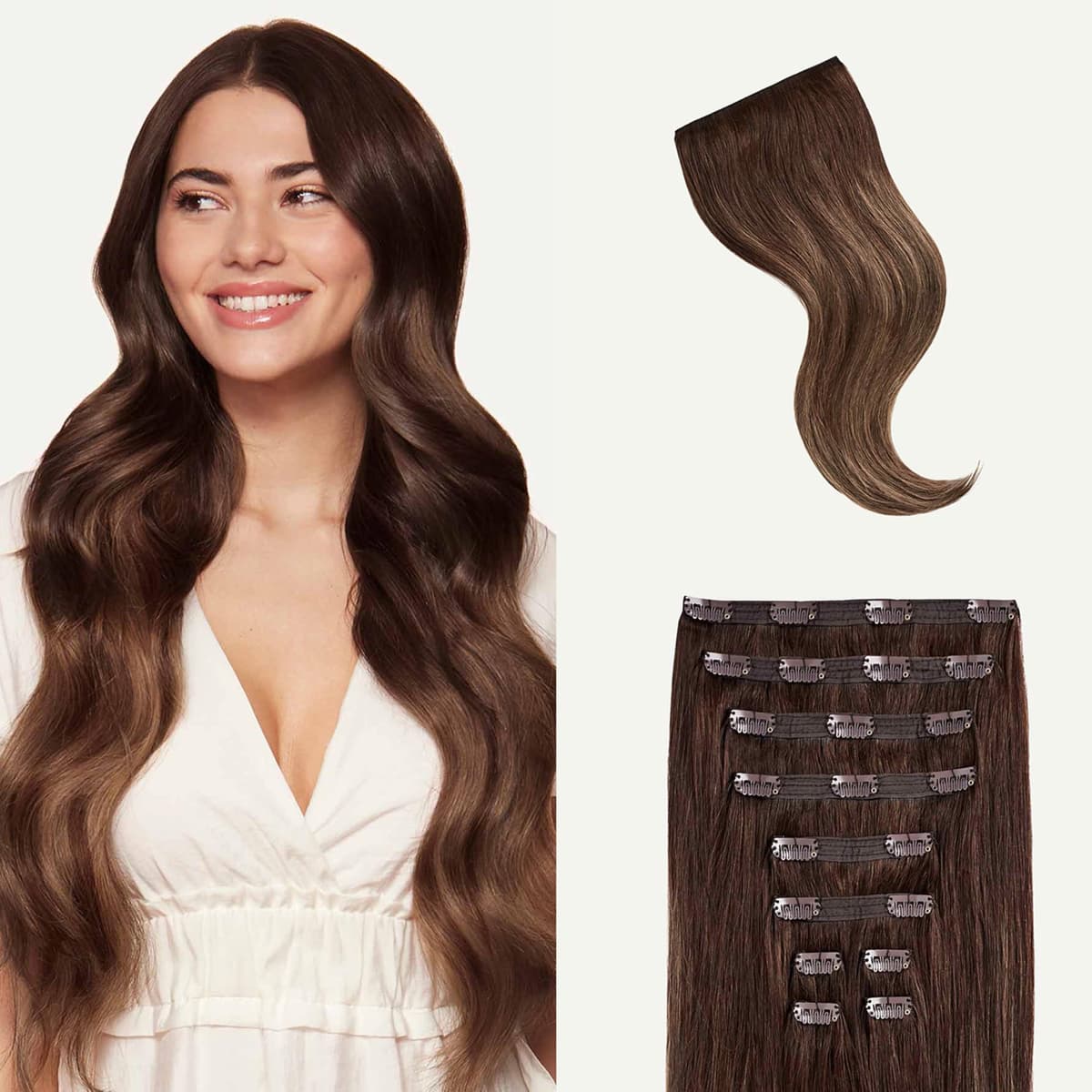 Luxy Hair 24" Chocolate Brown Balayage - Clip-In Classic 10 piezas (240 g) 24-240g-Color4T6
