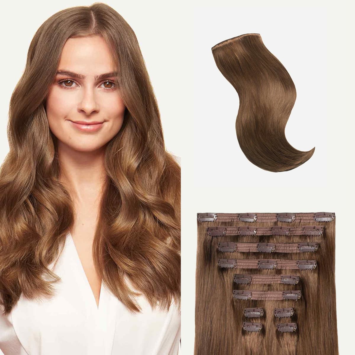 Luxy 24" Classic Clip-In 100% Remy - Chestnut Brown, 240 g (10 piezas) 24-240g-Color6