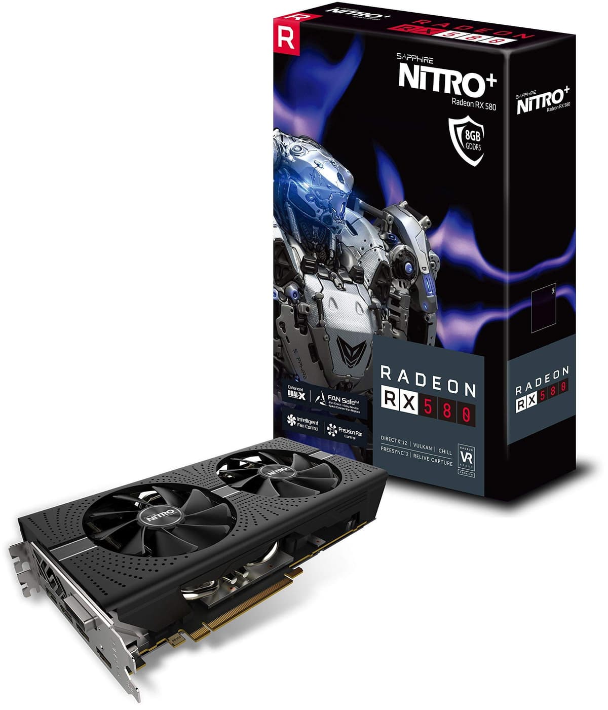 Sapphire 11265-01-20G Radeon Nitro+ Rx 580 8GB GDDR5 Dual HDMI/DVI-D/Dual DP con Backplate (UEFI) Tarjeta Gráfica PCI-E