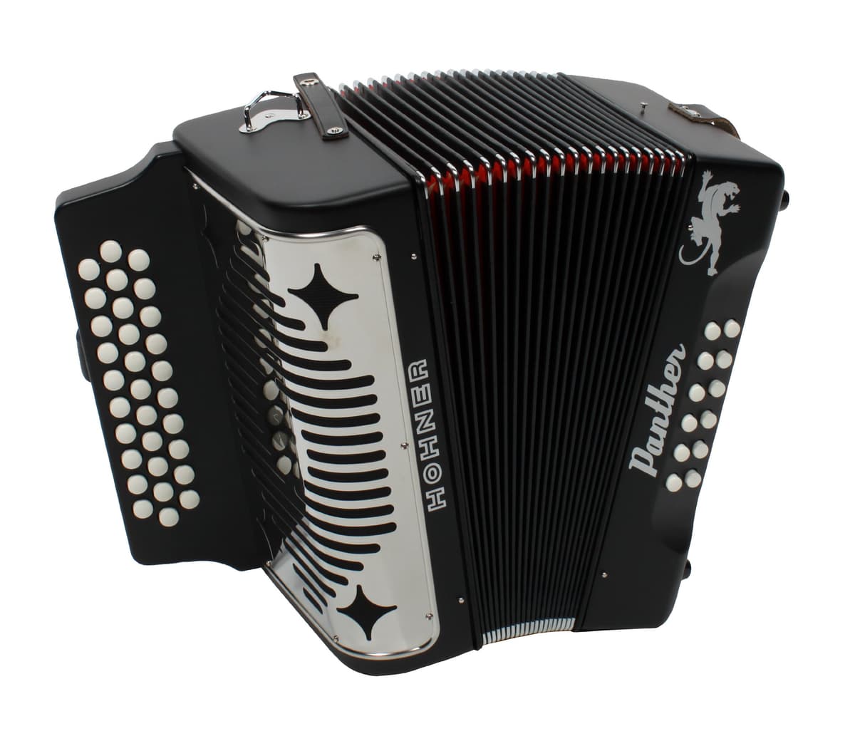 Hohner Panther acordeón diatónico botón, negro, en FA, con funda 3100FB+RZGB