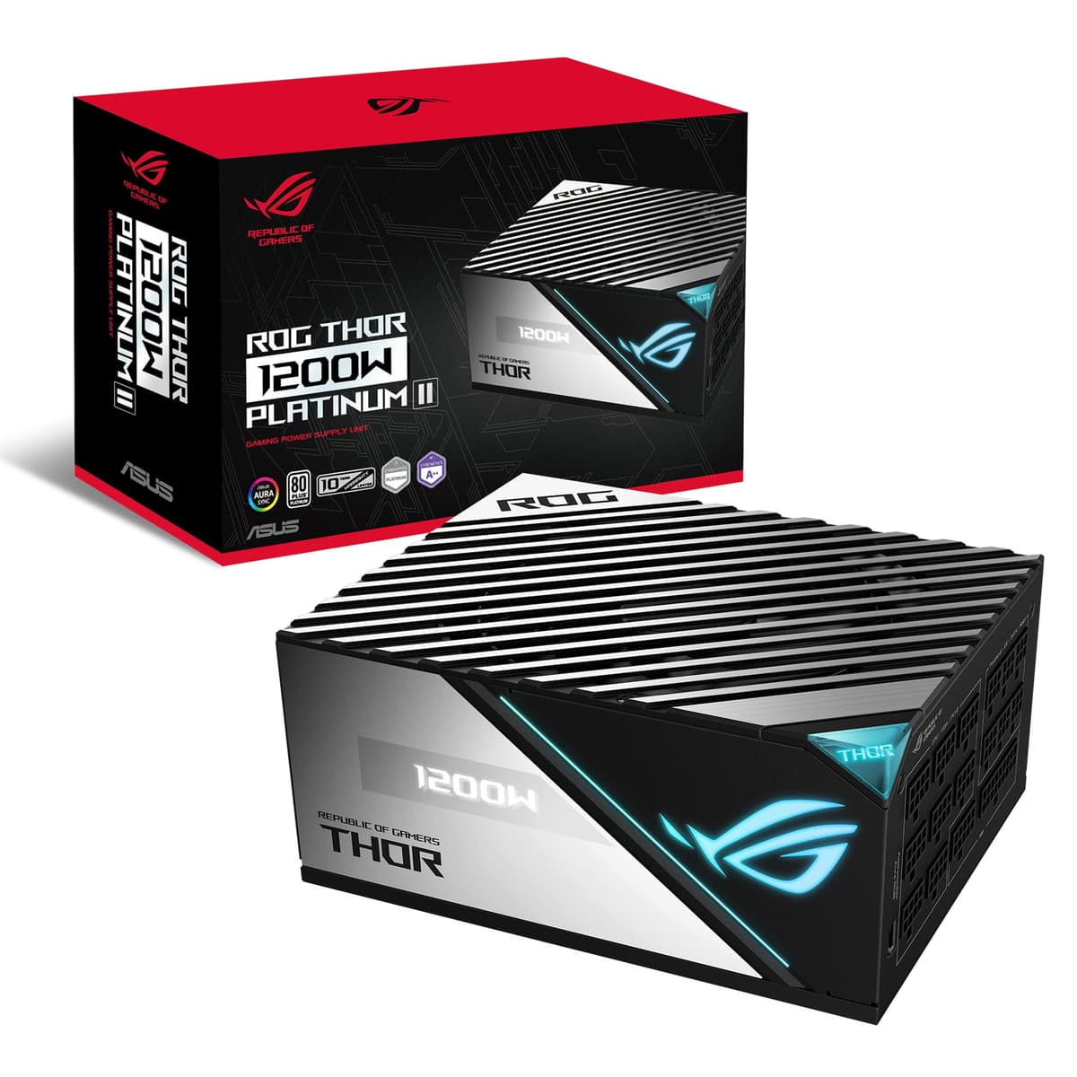 ASUS ROG Thor 1200W Platinum II (Fuente de Poder Modular Completa 1200 W, 80+ Platinum, Certificación Lambda A++, Disipadores ROG, Ventilador PWM de 135 mm, Modo 0 dB, Panel OLED, Cables Entubados, Aura Sync, Garantía de 10 Años) ROG-THOR-1200P2-GAMING