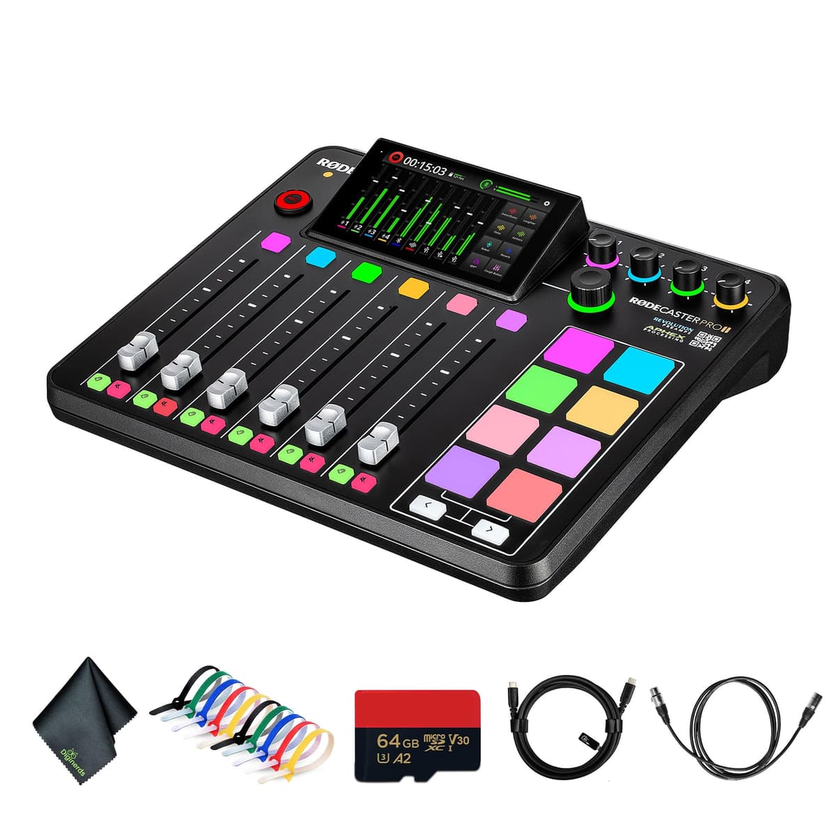 RODE RODECaster Pro II + 64GB Micro SD + Cable Ties + XLR 10ft + Microfiber (Bundle) RCP II_AG9_1