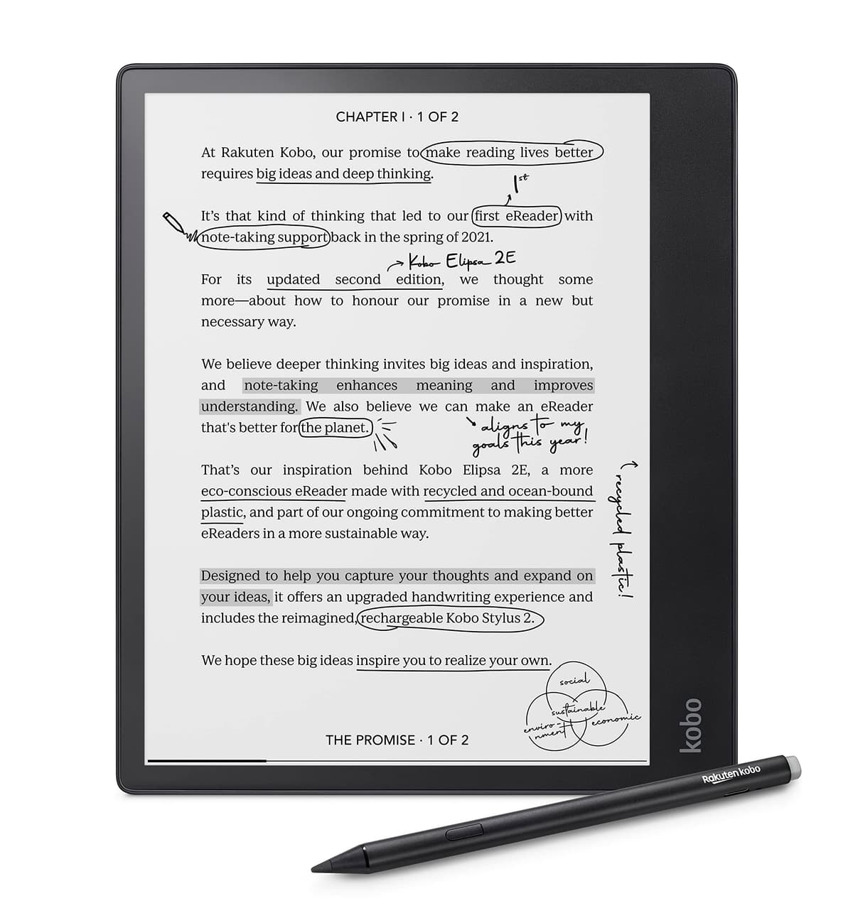 Kobo Elipsa 2E | eReader | Pantalla táctil antirreflejo de 10.3” con ComfortLight PRO | Incluye Kobo Stylus 2 | Brillo ajustable | Wi-Fi | Tecnología Carta E Ink | 32 GB de almacenamiento N605-KU-BK-K-BU