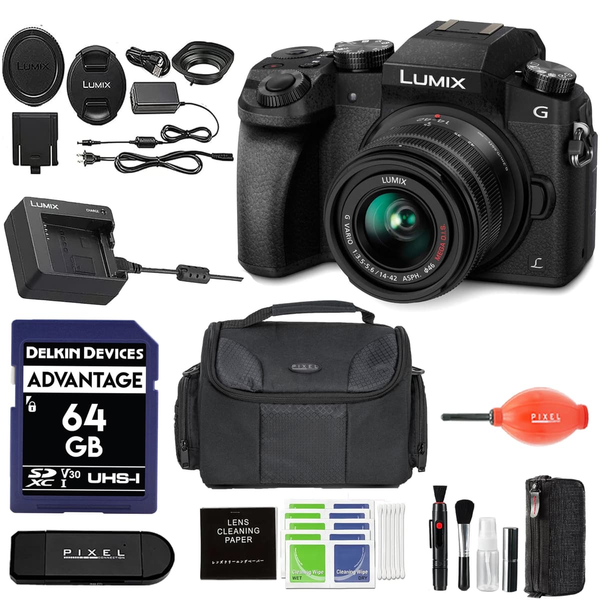 Panasonic LUMIX G7 Cámara mirrorless 4K con lente 14-42mm y paquete de accesorios DMC-G7KK