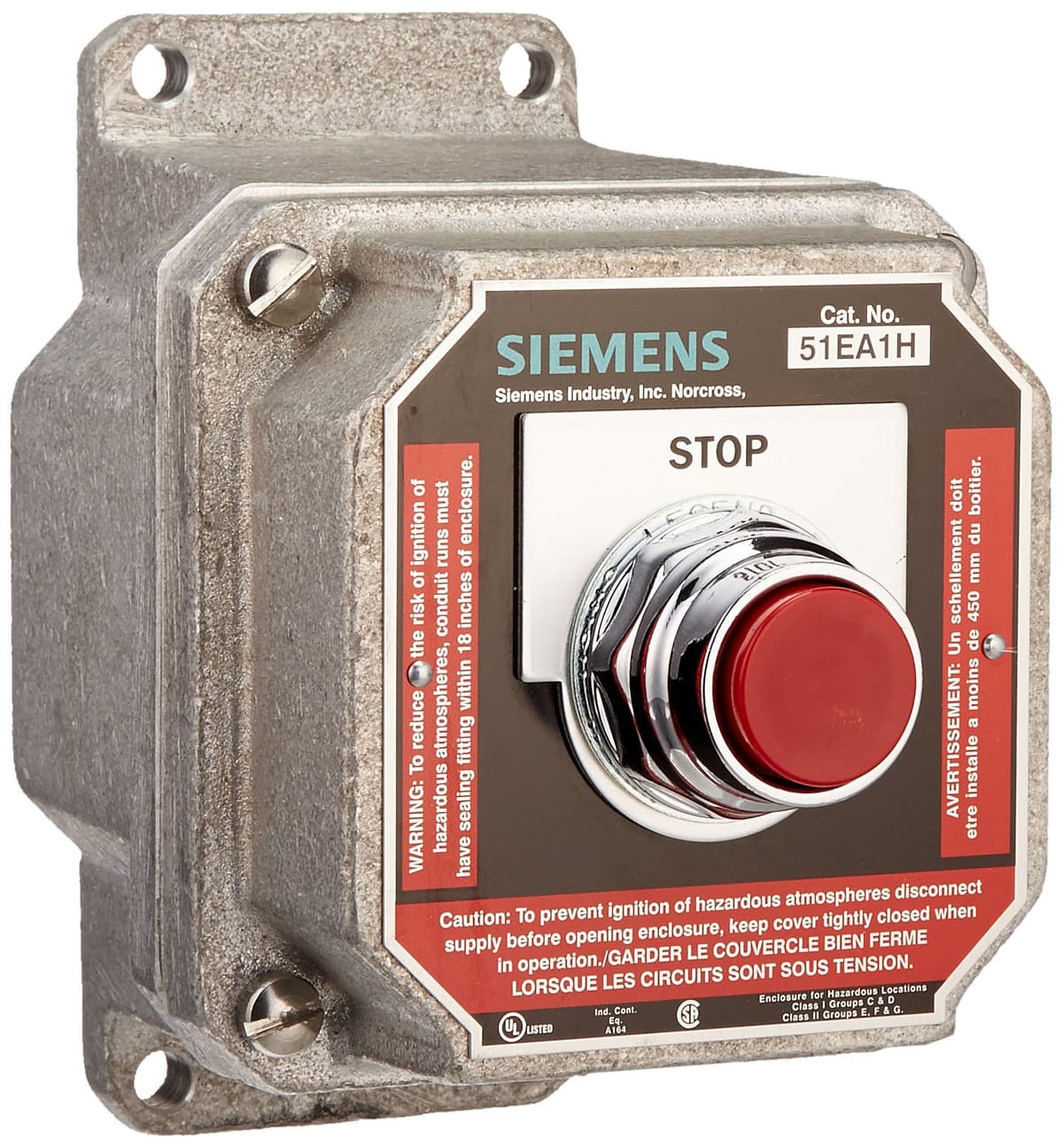 Siemens 51C103H Estación de control NEMA para ubicaciones peligrosas, 1 punto de comando, pulsador rojo momentáneo «STOP»