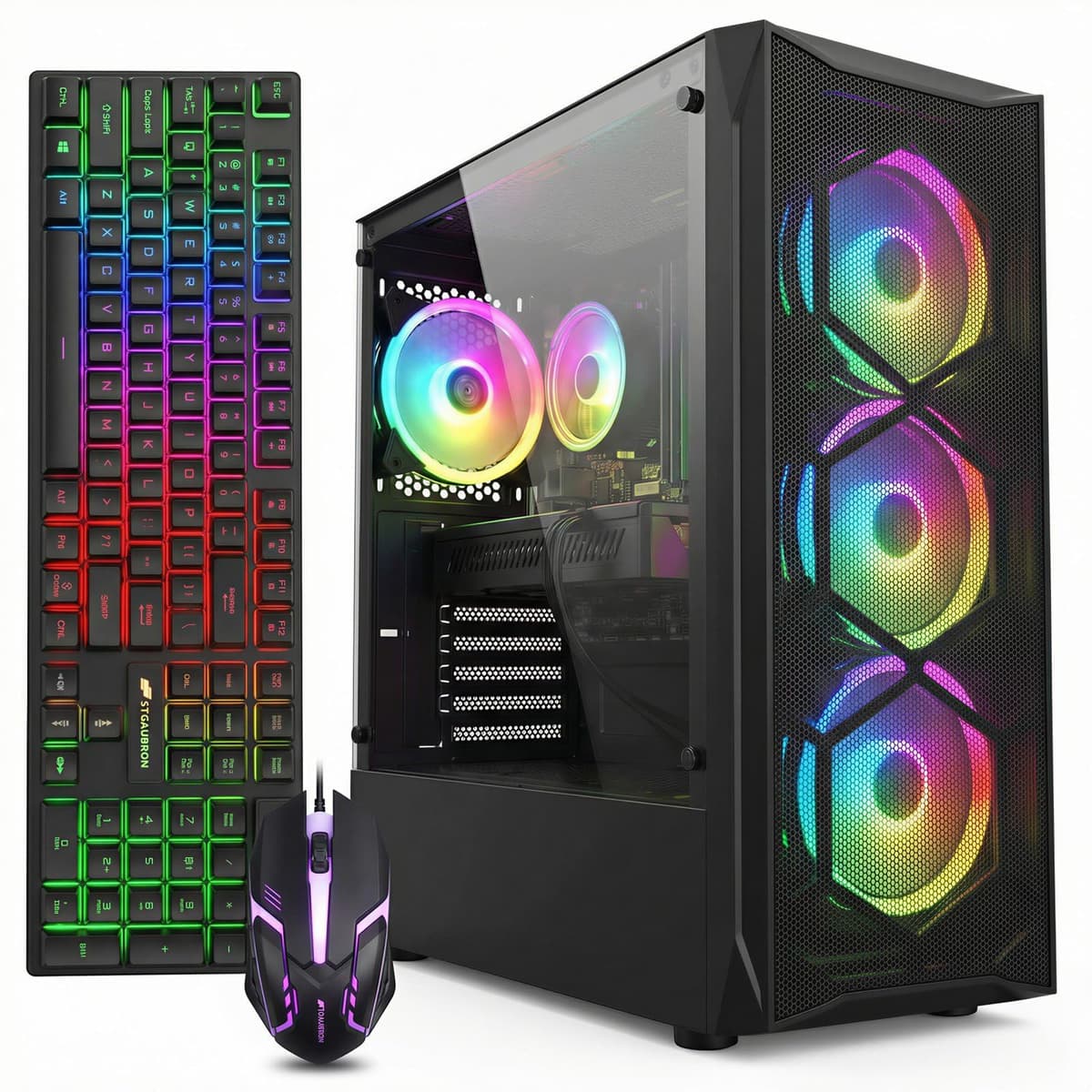 PC de Escritorio para Juegos STGAubron, Intel Core i7 hasta 3.9 GHz, Radeon RX 580 8GB, 16GB RAM, SSD 512GB, WiFi 6, BT 5.0, 4 Ventiladores RGB, Windows 11 Home ABR0122