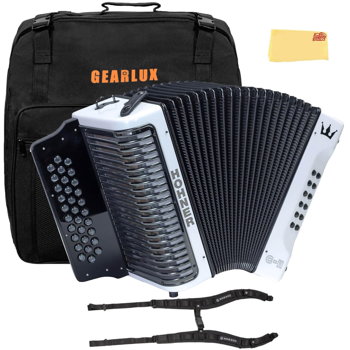 Acordeón Hohner Corona C-II F/Bb/Eb White Rainbow - Bundle con Funda y Accesorios AUS-C-II-FBBEB-WHRB-COMBO-DLX
