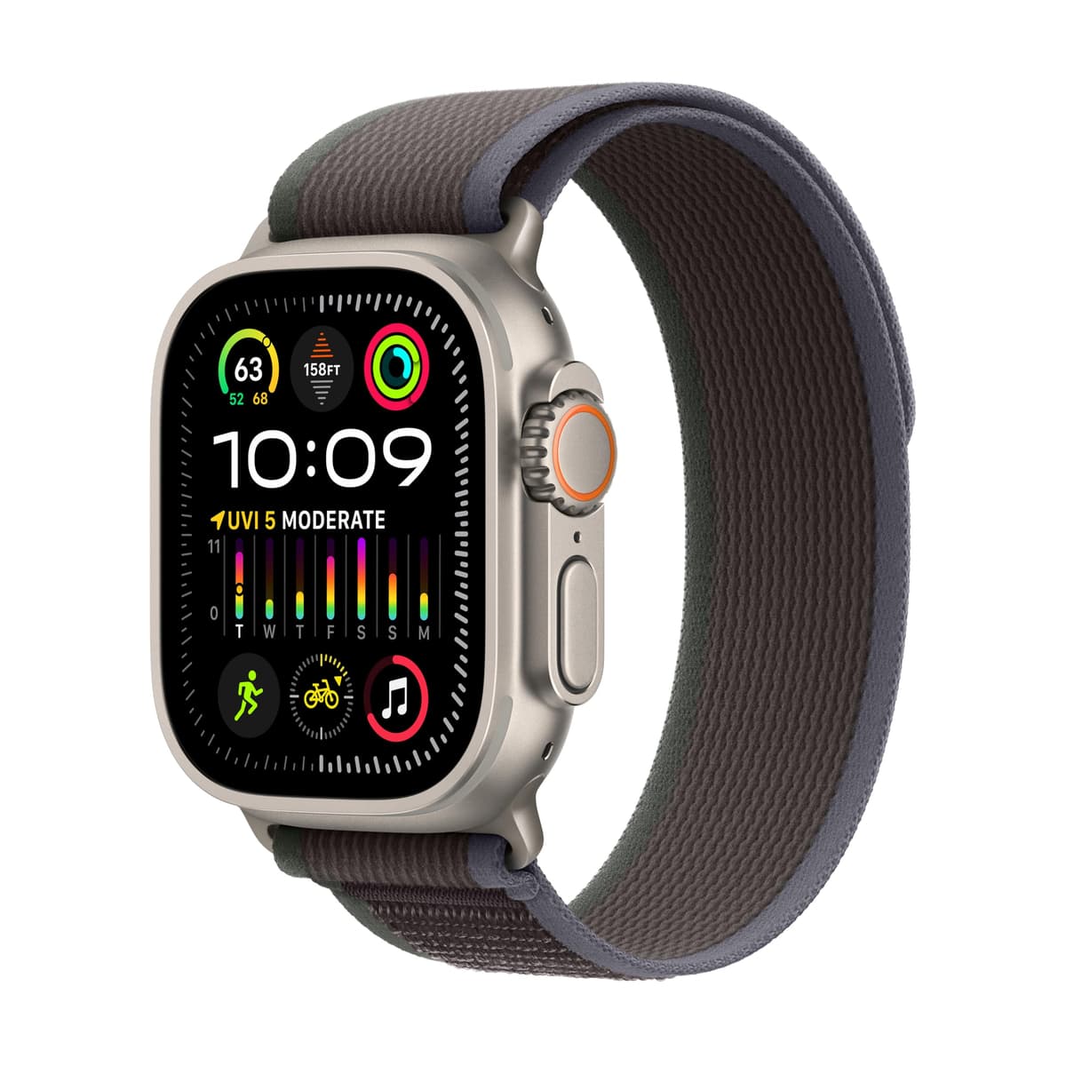 Apple Watch Ultra 2 [GPS + Cellular, 49 mm] Caja de titanio con correa Trail Loop azul/negra, S/M (Reacondicionado) MRF63LLA