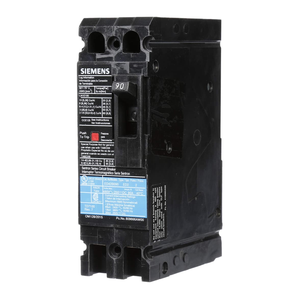 Siemens ED42B090 Circuit Breaker 90A 2P