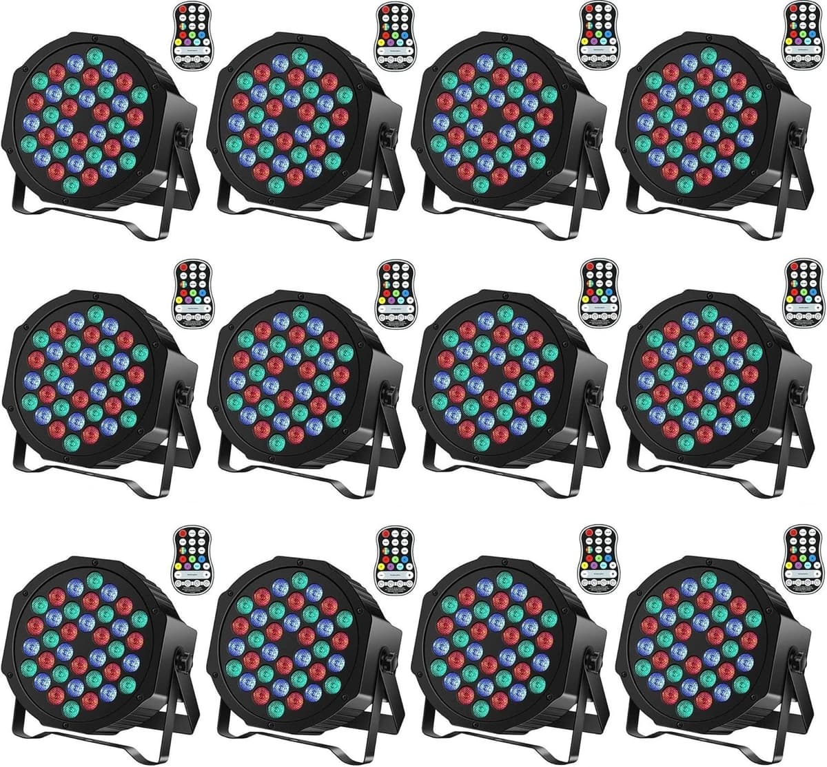 U`King Pack 12 par LED RGB recargables 36W con batería 5000mAh y control DMX CY-ZQ01104X12US-GYY