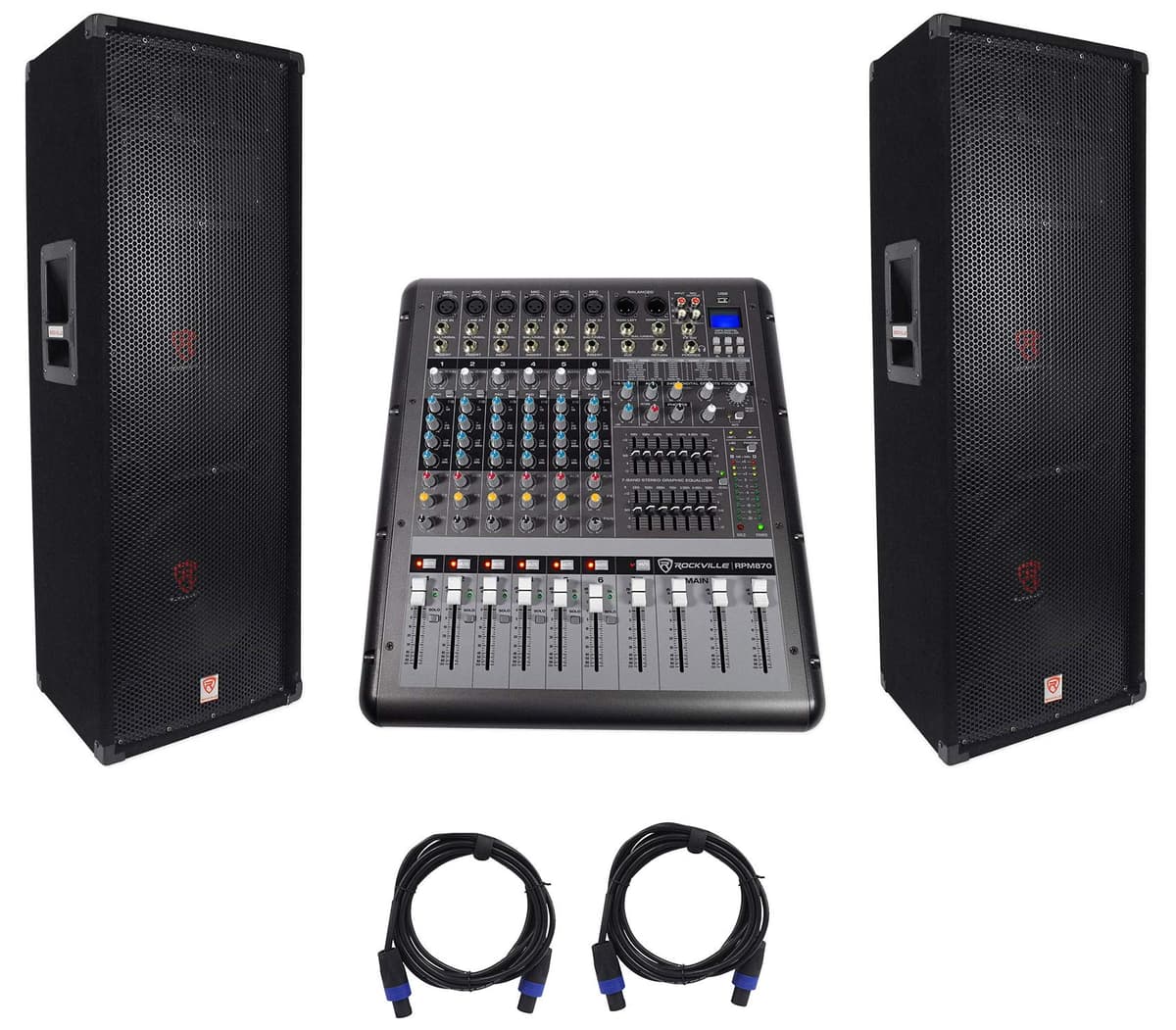 Rockville RSG12.24 Bundle: 2 x RSG12.2 + RPM870 Mixer + 2 cables RCSS1610 model-PO-329