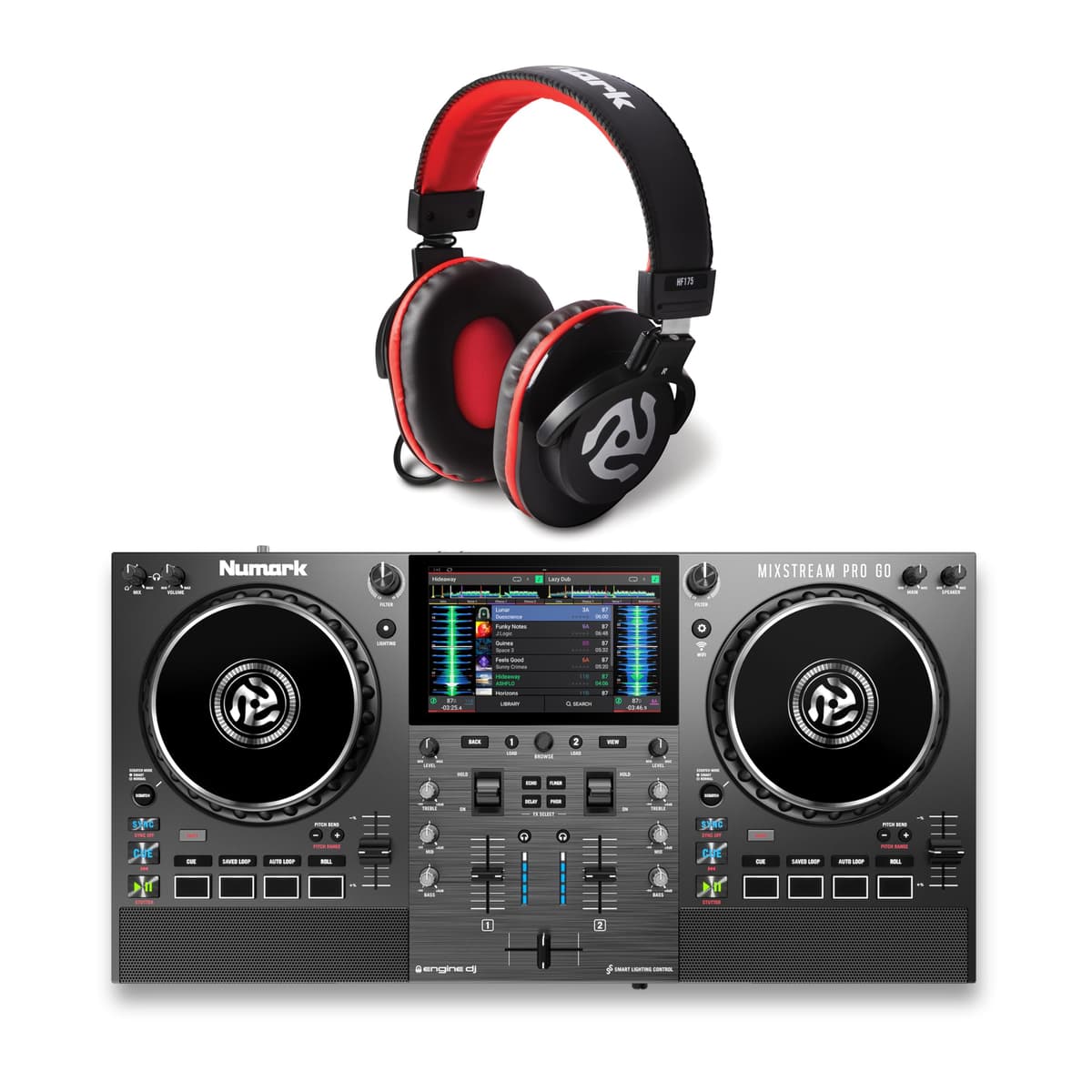 Numark Mixstream Pro Go - Bundle DJ todo en uno con auriculares y altavoces integrados