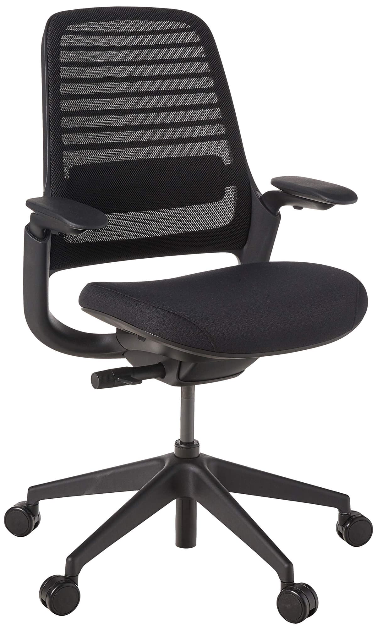 Steelcase Series 1 Silla de oficina con ruedas para alfombra, Negra 435A00-5T21-5F17-6205-HOARM-CC