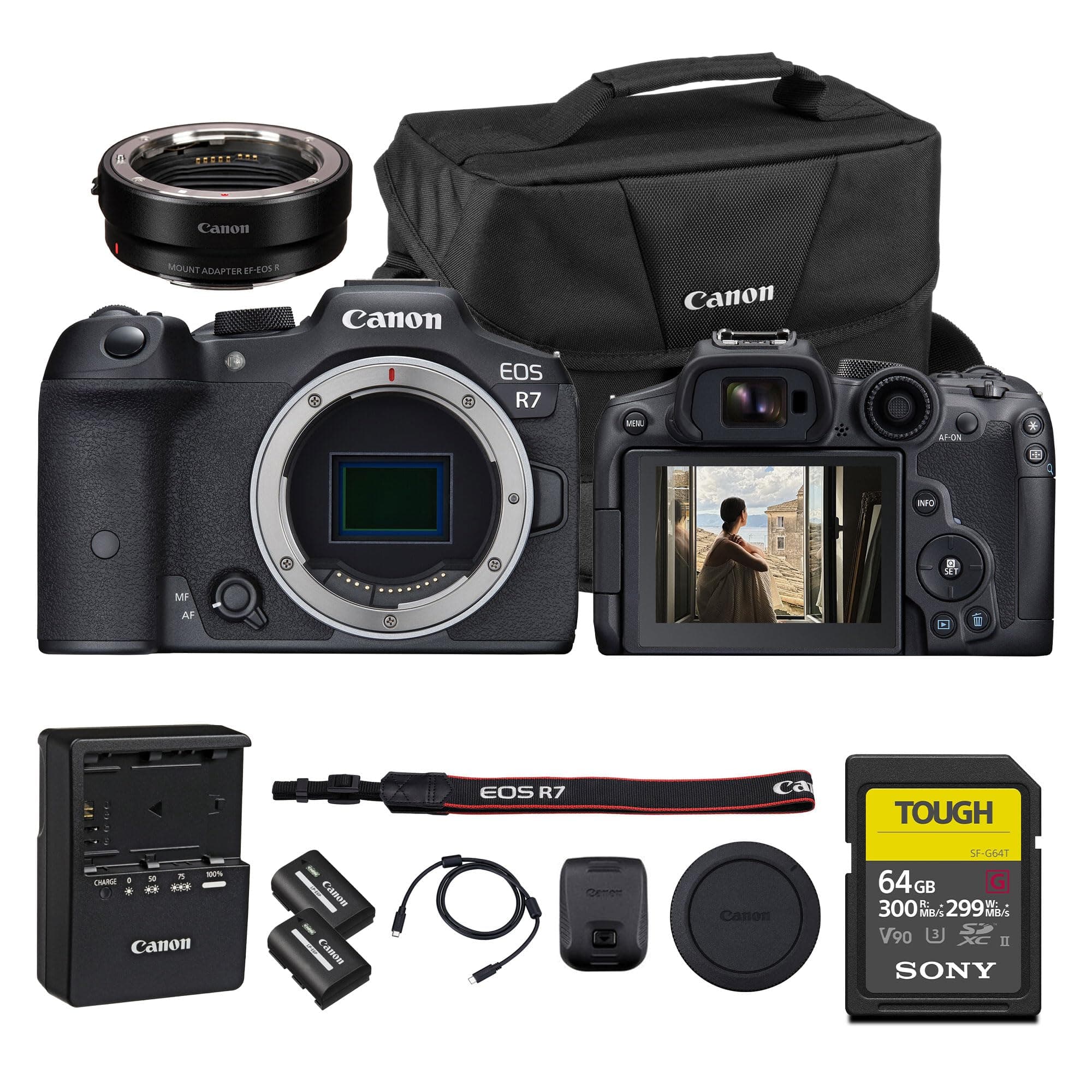 Canon EOS R7 Mirrorless Camera + Adapter EF-EOS R + LP-E6P + 64GB + Shoulder Bag 5137C002_EDIPC_3