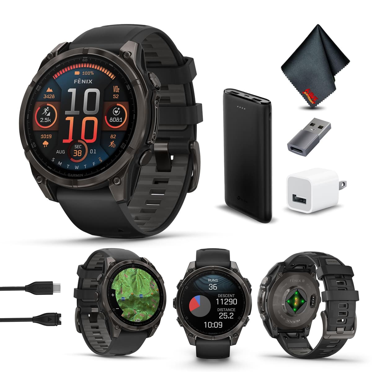 Garmin Fenix 8 47MM AMOLED Sapphire Multisport GPS Smartwatch Carbon Gray DLC Titanium - Bundle 010-02904-20_AG2-V1