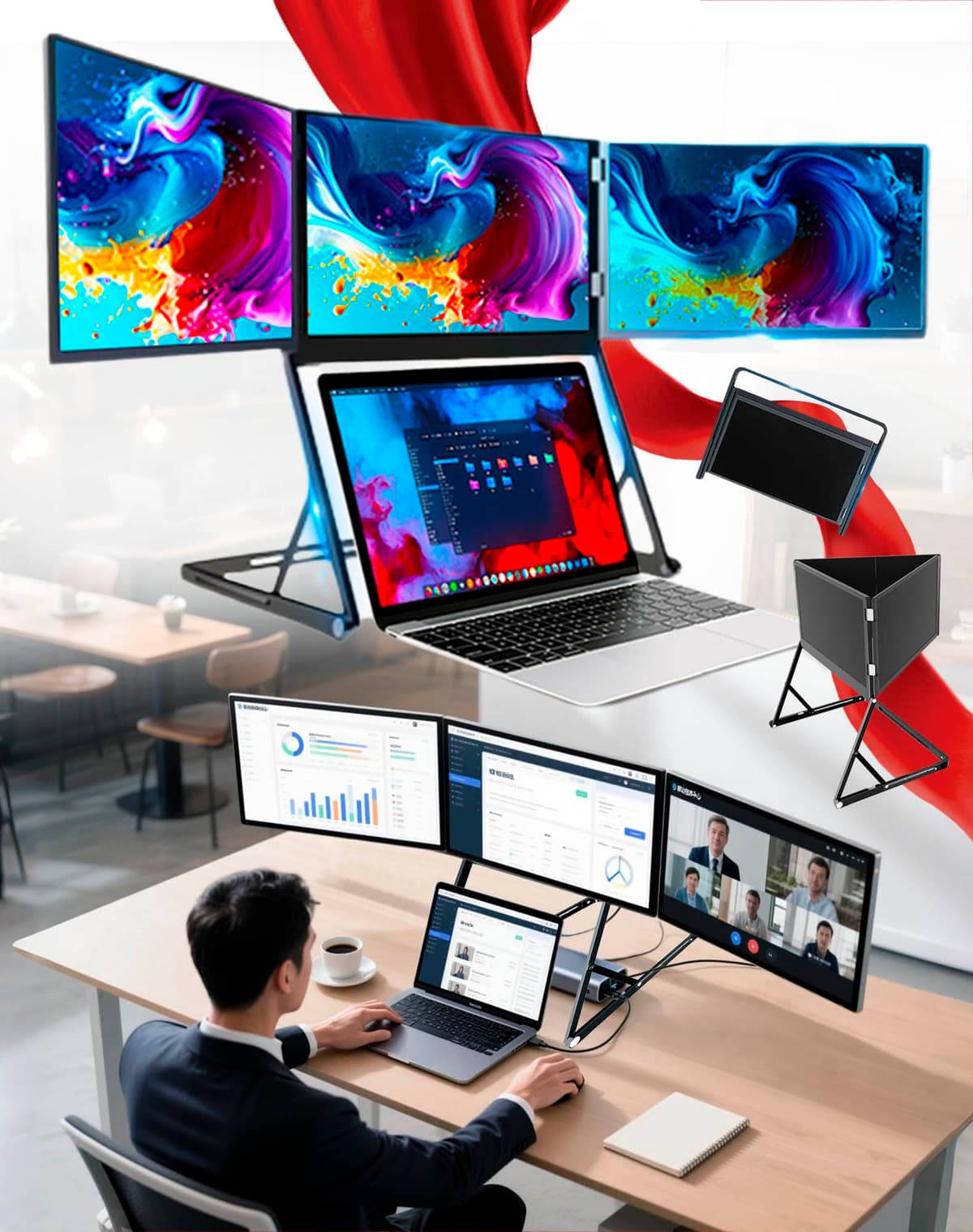Elugty Extensor de Pantalla Triple USB-C, Soporte Plegable de Aluminio para Laptop, 3 Monitores FHD (2 Set) 2511200128745285