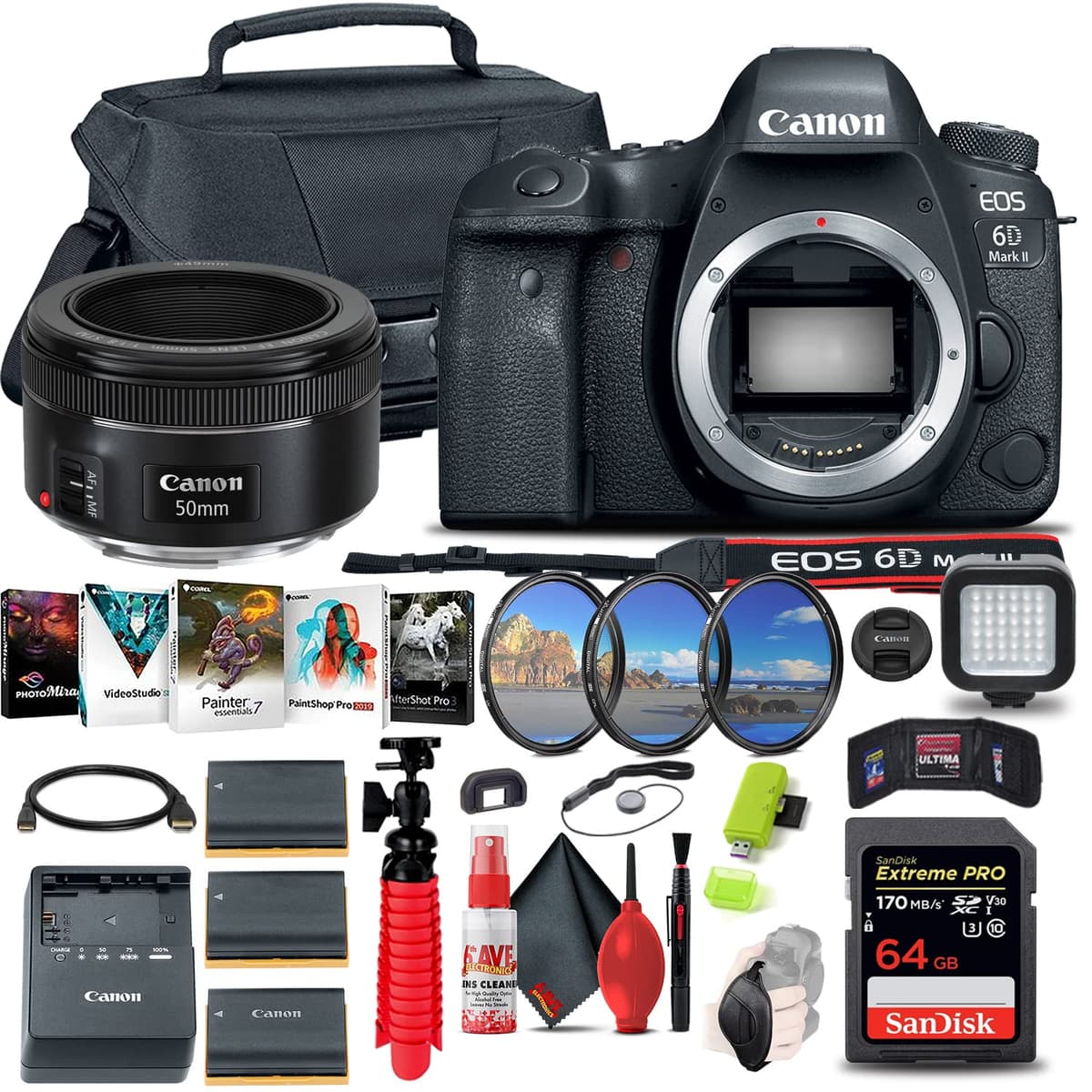 Canon EOS 6D Mark II (Cuerpo) - Paquete reacondicionado con lente y accesorios 1897C002_EDII_9-RE
